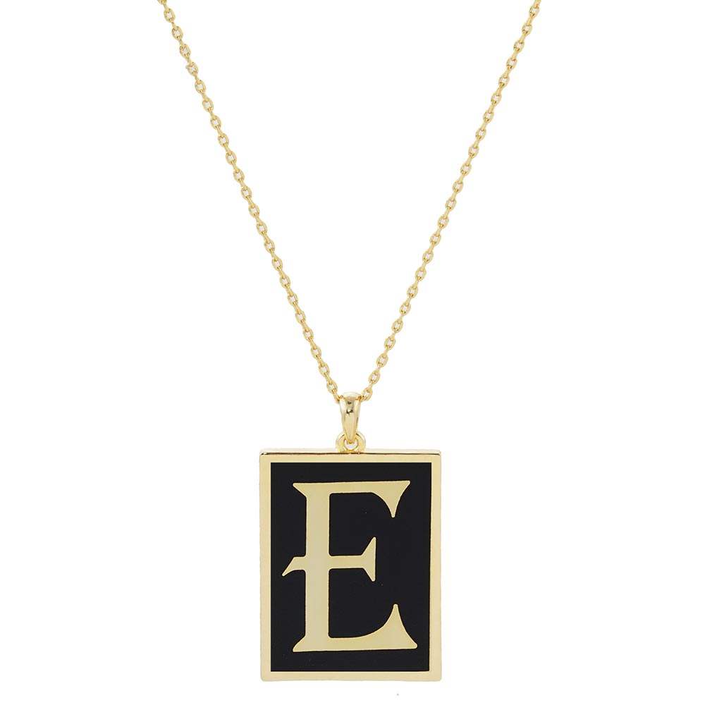 Gold Dipped Enamel Rectangle Monogram Pendant Necklace - Madeline Love - Flyclothing LLC