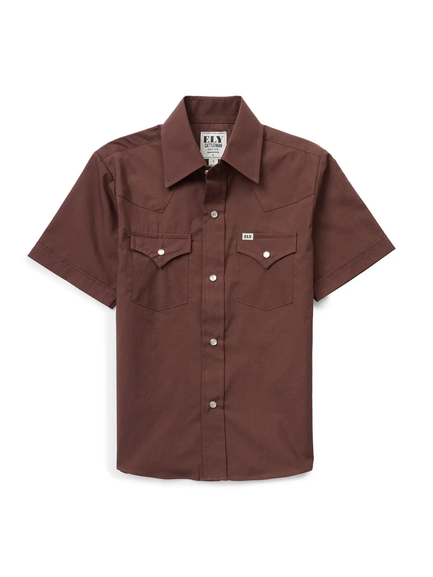 Boy's Ely Cattleman Short Sleeve Solid Brown Western Snap Shirt - Ely Cattleman - Flyclothing LLC