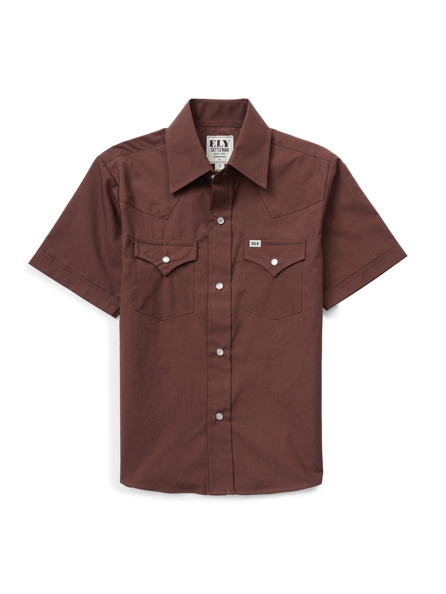 Boy's Ely Cattleman Short Sleeve Solid Brown Western Snap Shirt