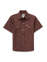 Boy's Ely Cattleman Short Sleeve Solid Brown Western Snap Shirt