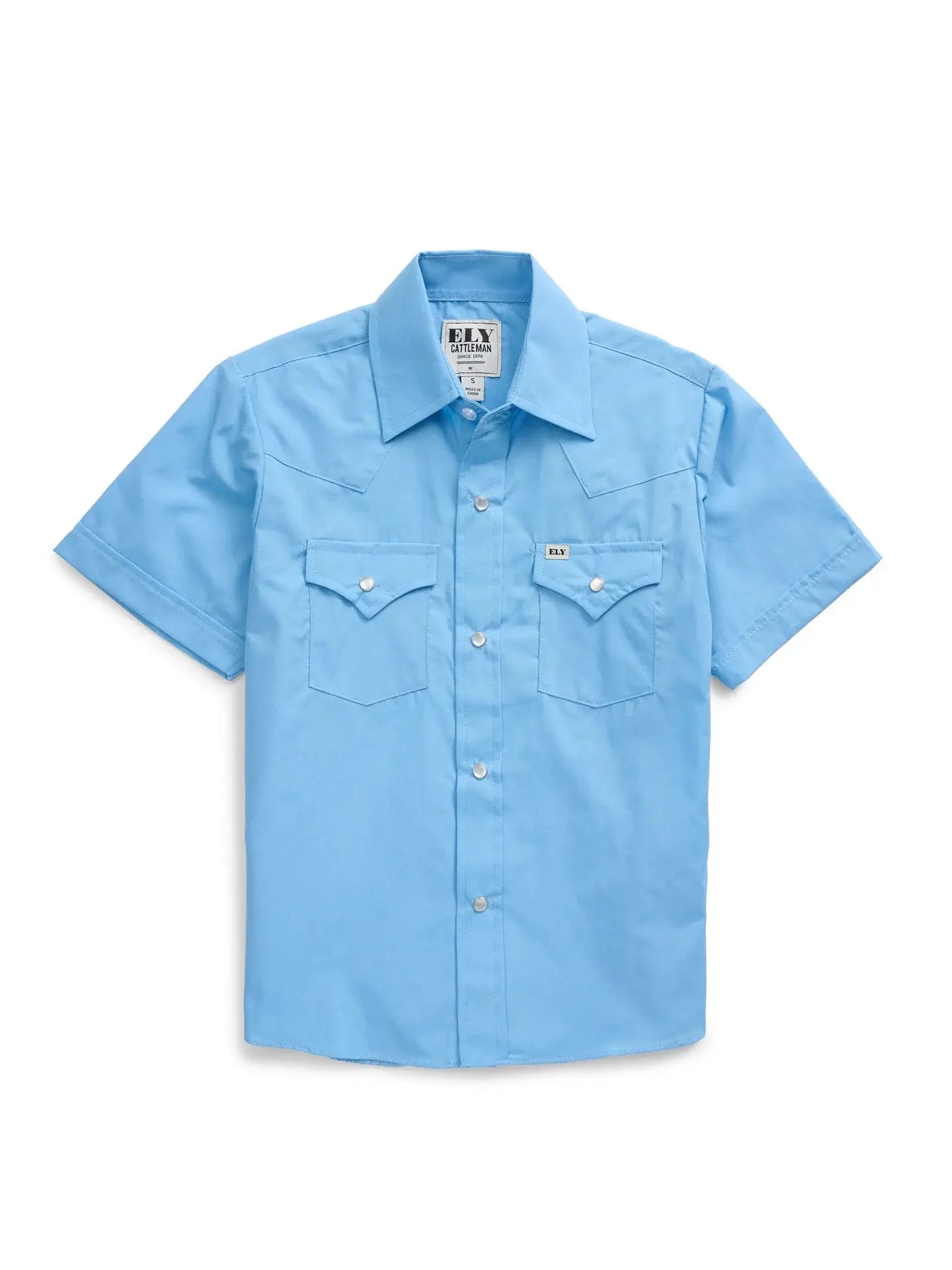Boy's Ely Cattleman Short Sleeve Solid Light Blue Western Snap Shirt - Ely Cattleman - Flyclothing LLC