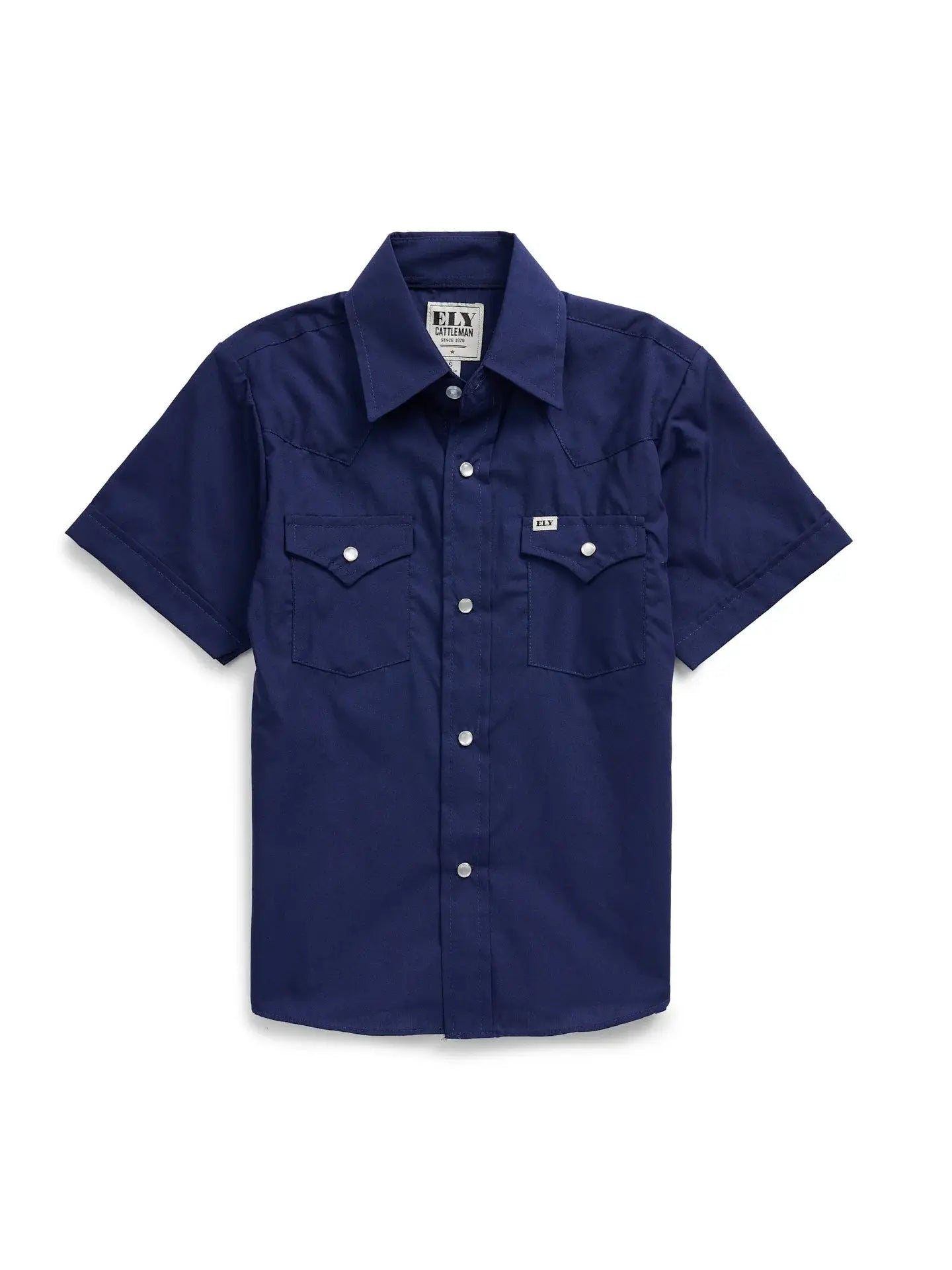 Boy's Ely Cattleman Short Sleeve Solid Navy Western Snap Shirt - Ely Cattleman - Flyclothing LLC