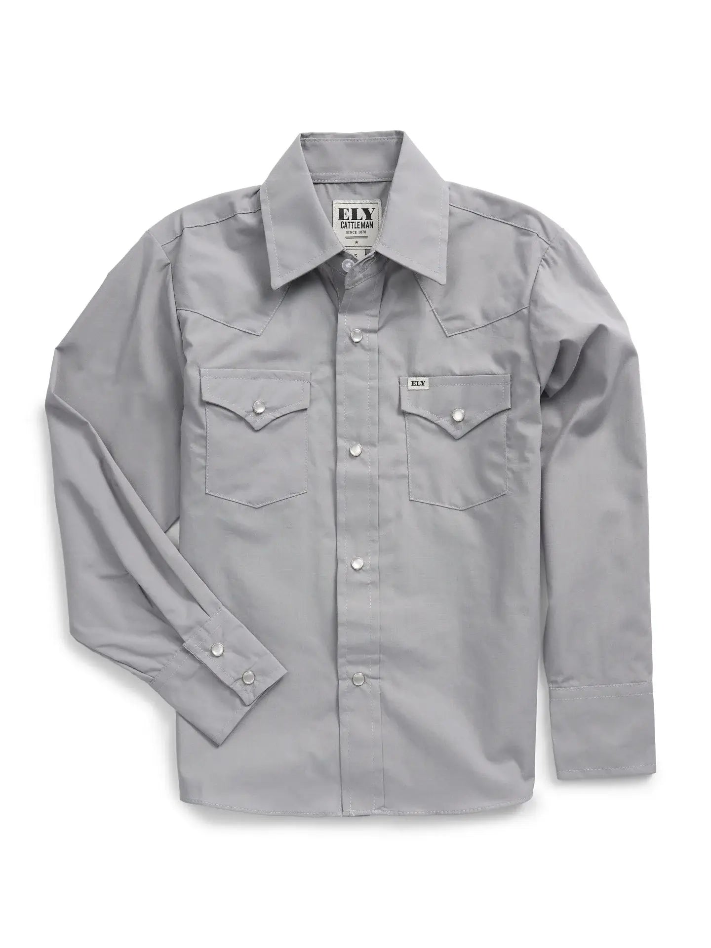 Boy's Ely Cattleman Long Sleeve Solid Gray Western Snap Shirt - Ely Cattleman - Flyclothing LLC