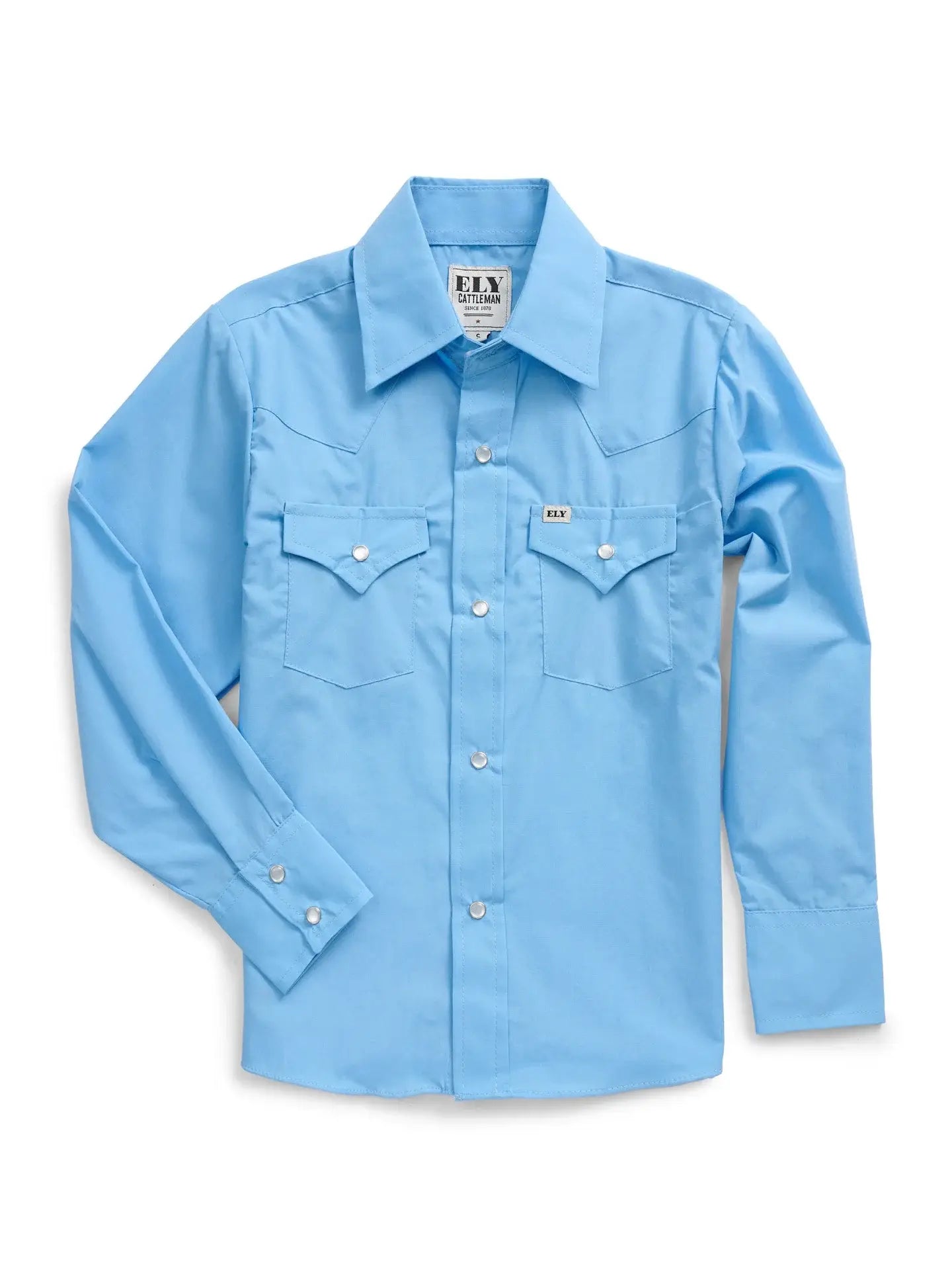 Boy's Ely Cattleman Long Sleeve Solid Light Blue Western Snap Shirt - Ely Cattleman - Flyclothing LLC