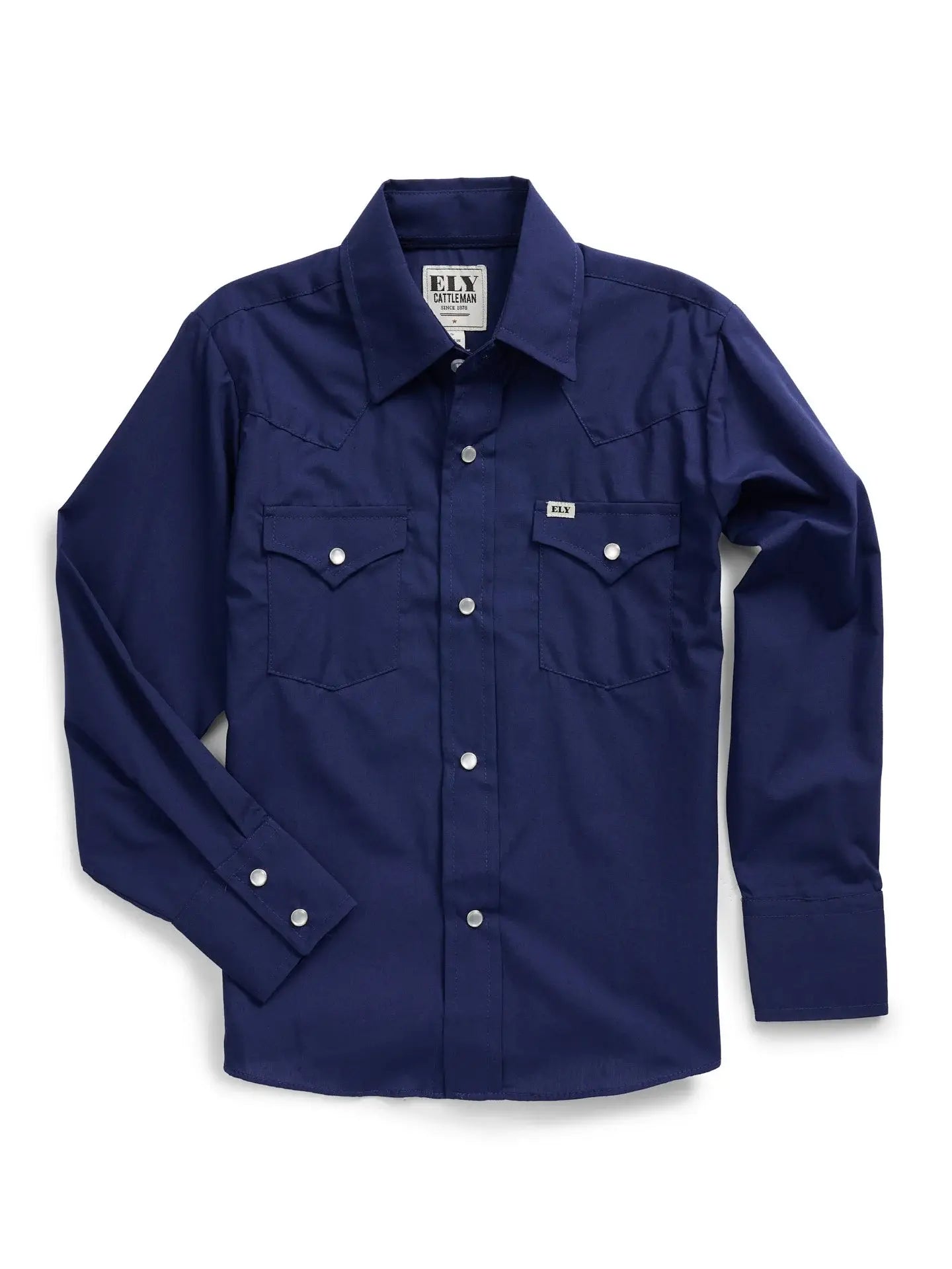 Boy's Ely Cattleman Long Sleeve Solid Navy Western Snap Shirt - Ely Cattleman - Flyclothing LLC