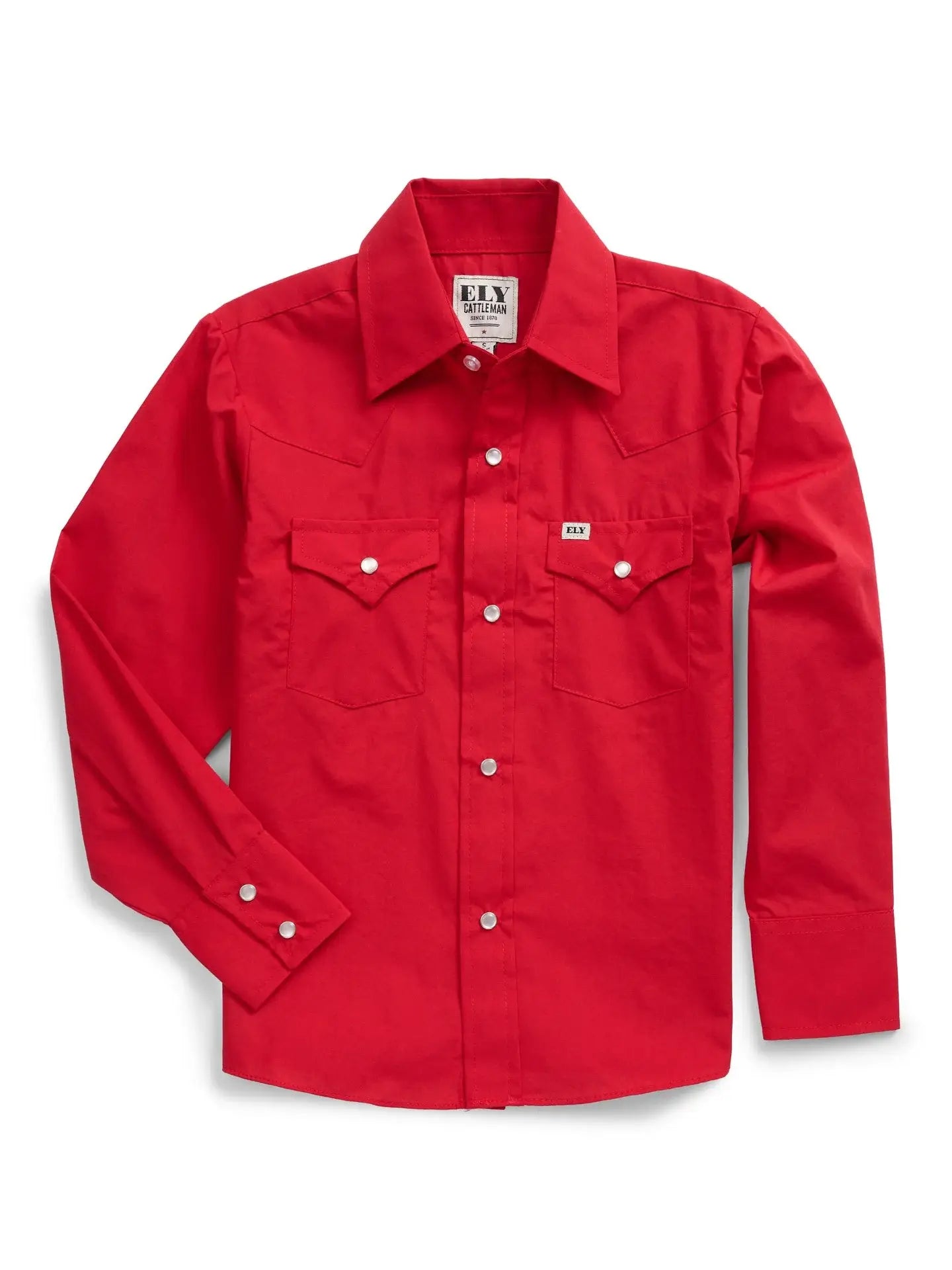 Boy's Ely Cattleman Long Sleeve Solid Red Western Snap Shirt - Ely Cattleman - Flyclothing LLC