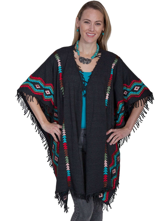 Scully Leather limited edition grey embroidered wrap w/fringe - Scully Leather - Flyclothing LLC