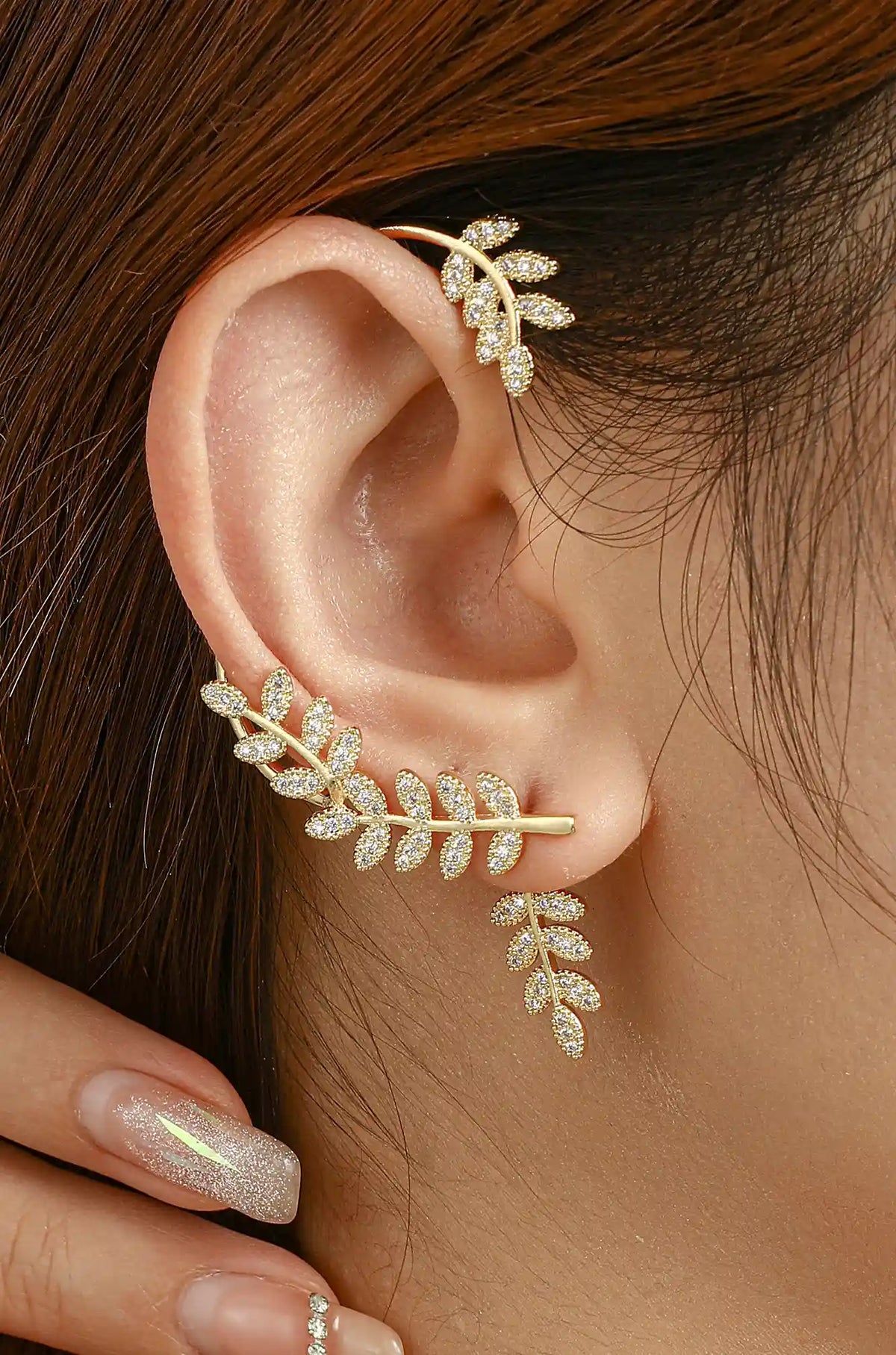 Leafy Gold Crawler Earrings - Wimsico - Flyclothing LLC