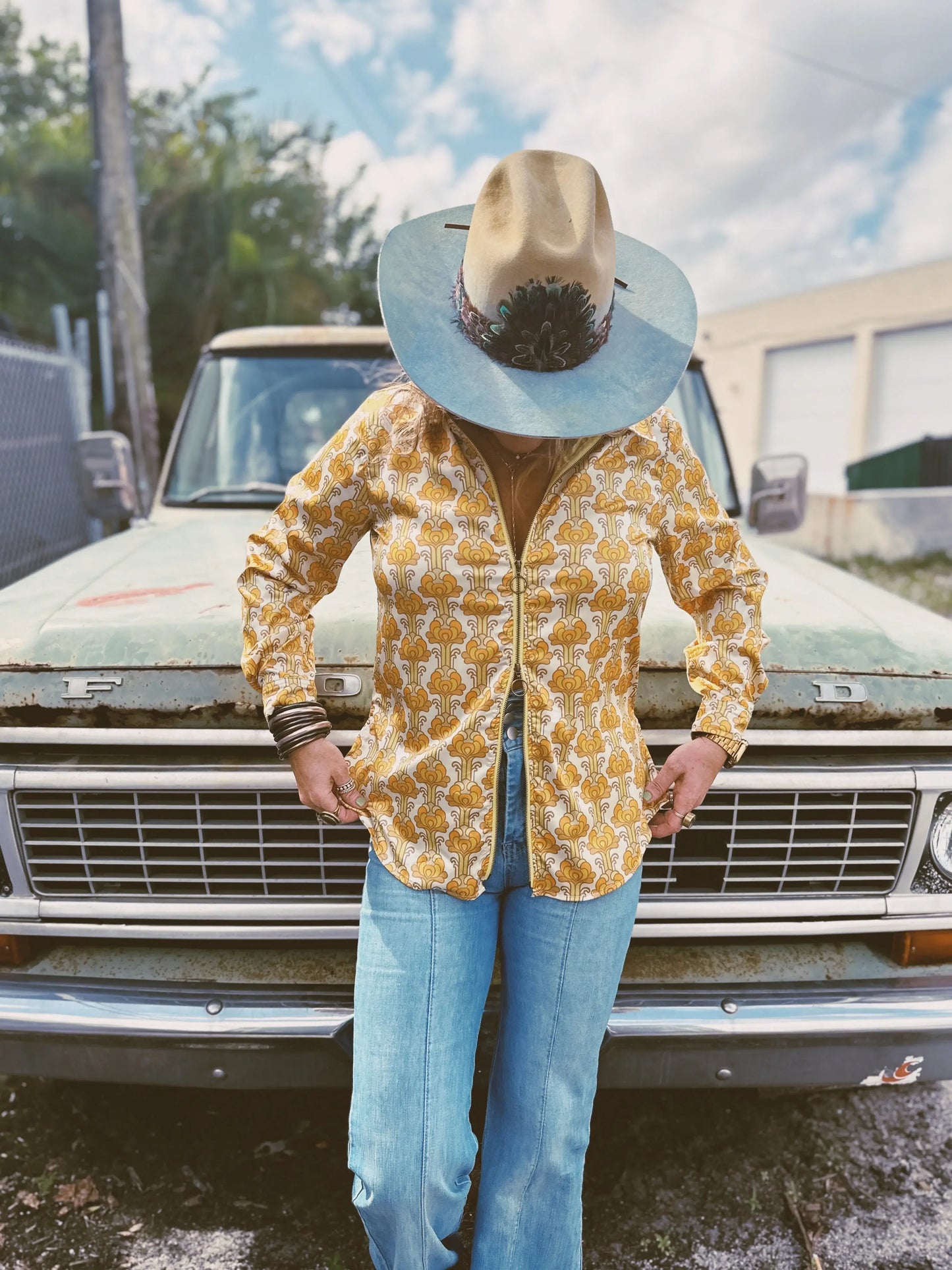 Streets Of Gold Golden Yellow Tulip Zipper Front Blouse - Lil Bee's Bohemian - Flyclothing LLC
