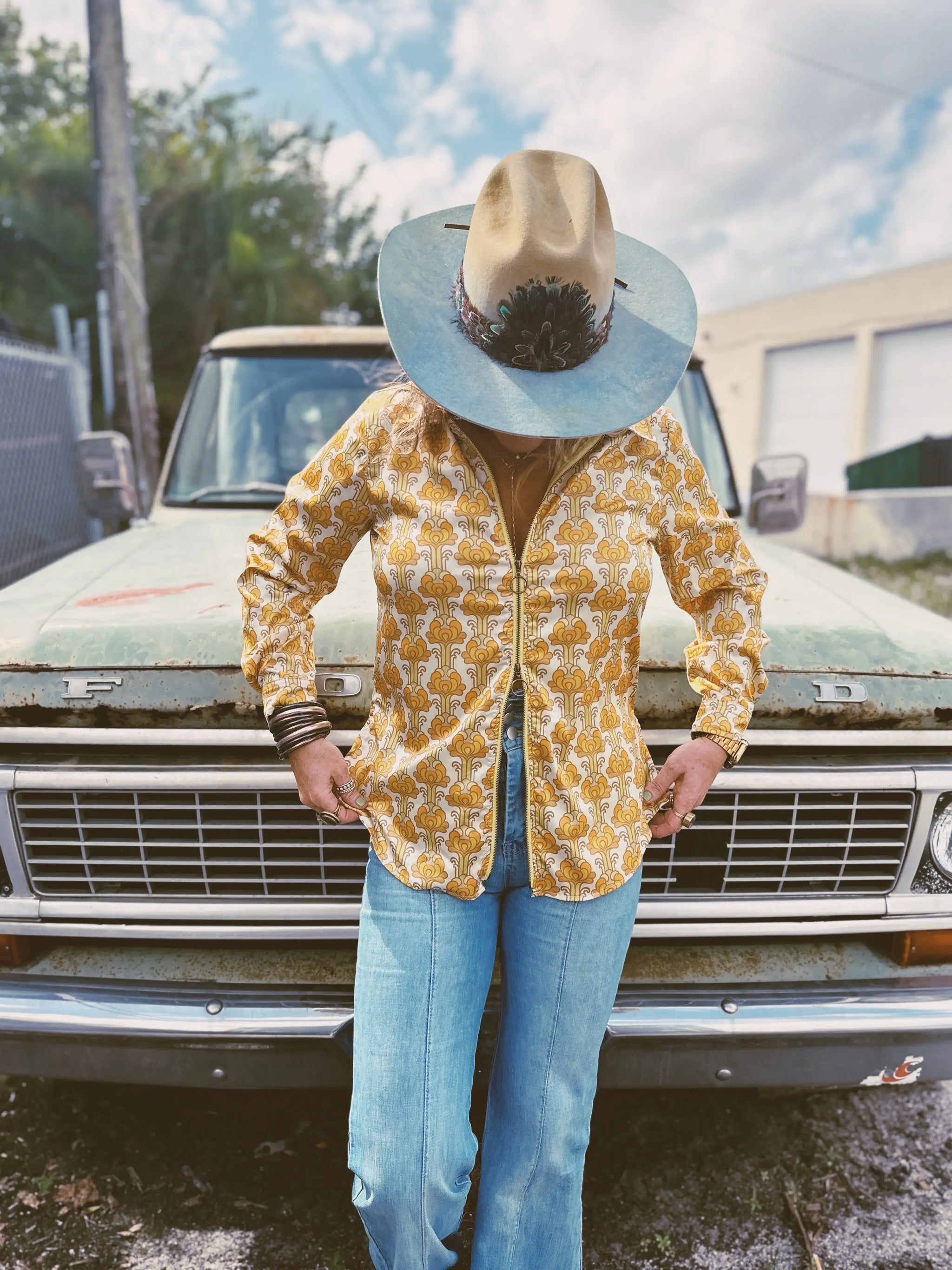 Streets Of Gold Golden Yellow Tulip Zipper Front Blouse - Lil Bee's Bohemian - Flyclothing LLC
