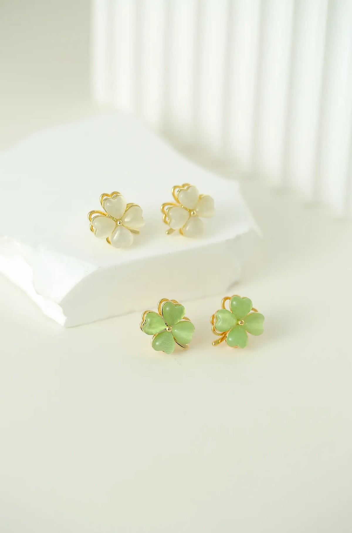 Opal Clover Earrings Studs - Wimsico - Flyclothing LLC