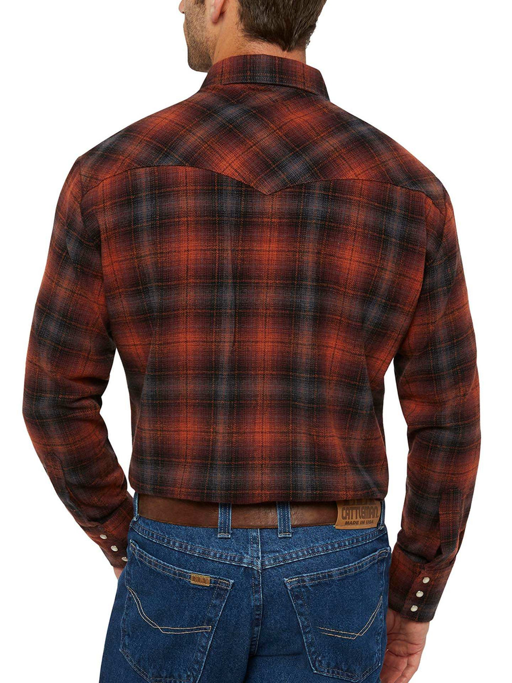 Men's Ely Cattleman Long Sleeve Brawny Flannel Western Snap Shirt- Rust - Ely Cattleman - Flyclothing LLC