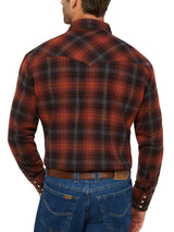 Men's Ely Cattleman Long Sleeve Brawny Flannel Western Snap Shirt- Rust