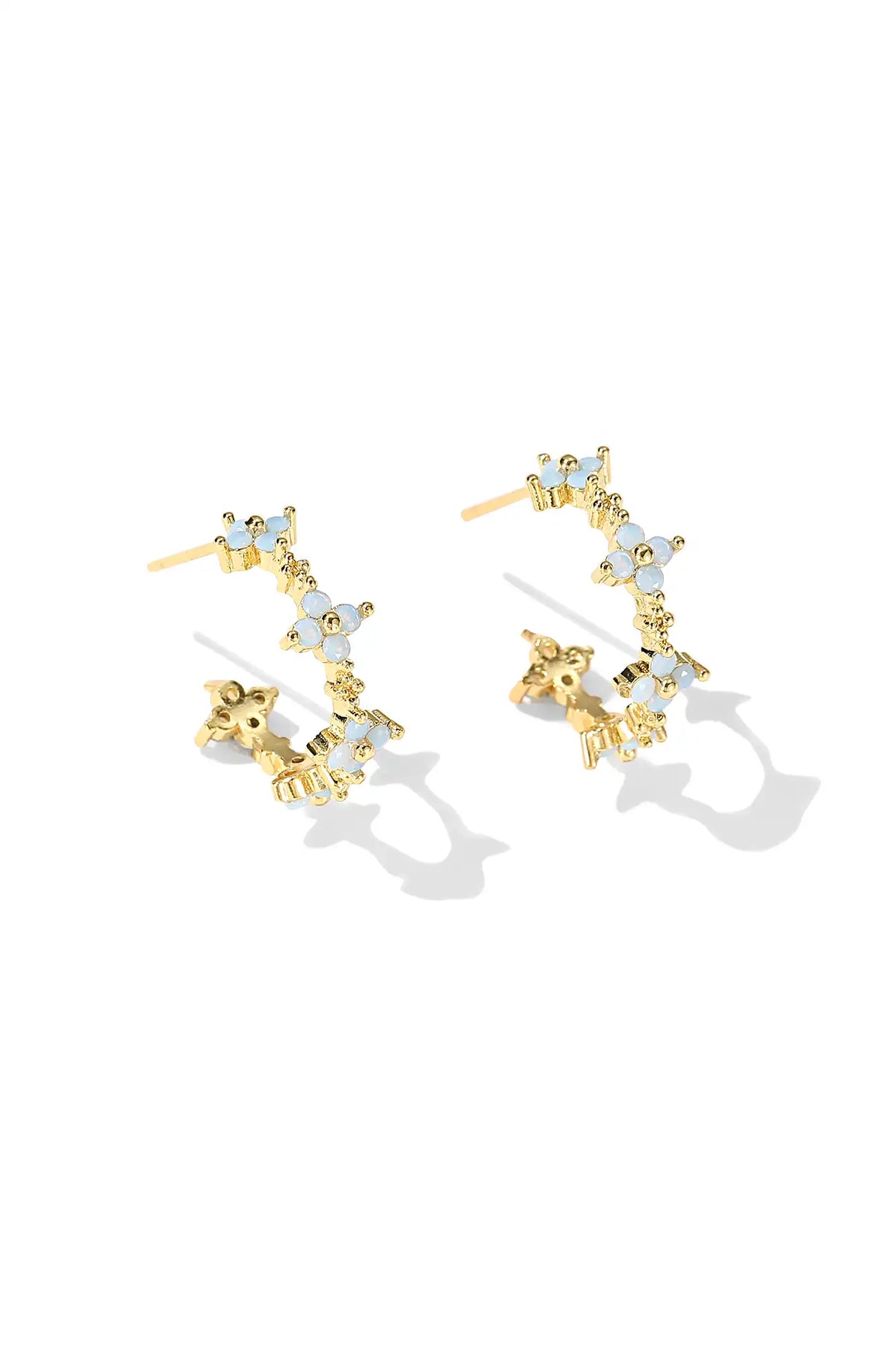Dainty Blue Flower Hoop Earrings - Wimsico - Flyclothing LLC