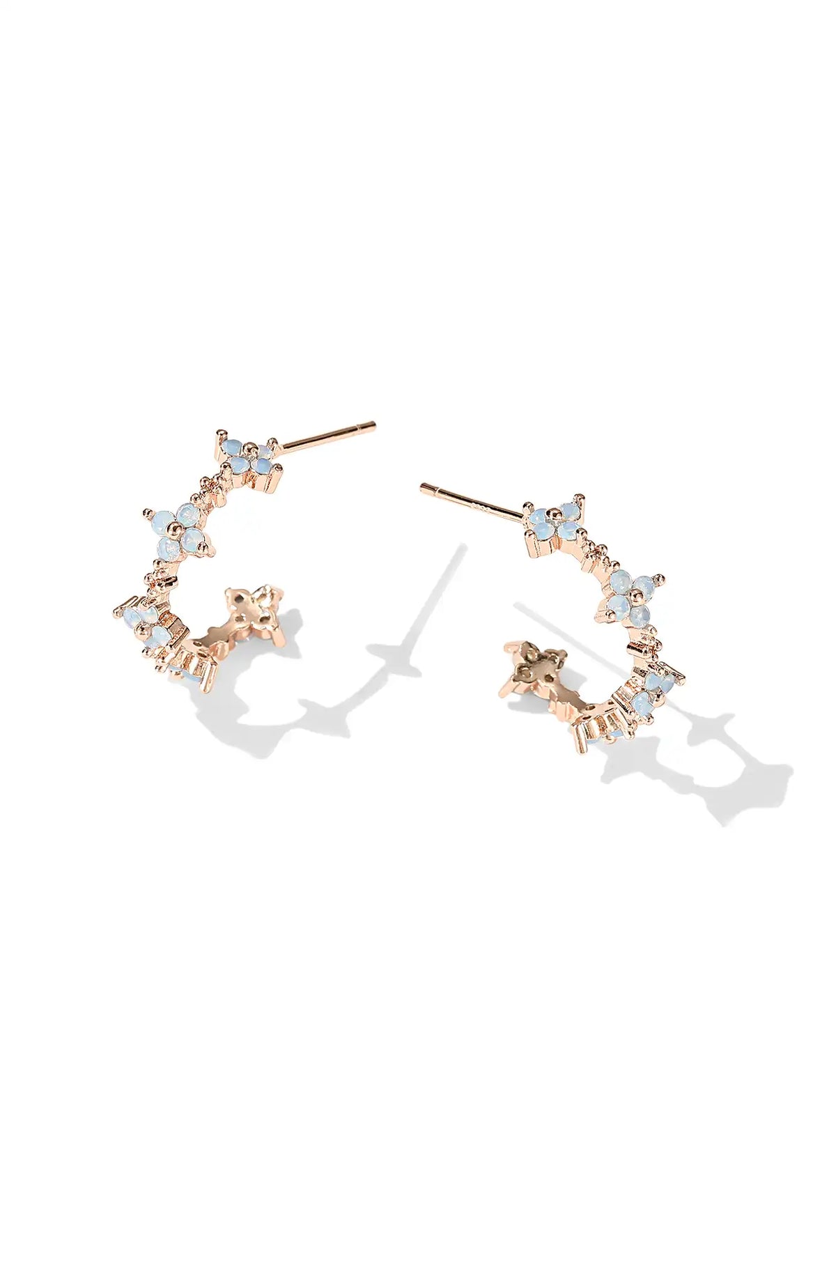 Dainty Blue Flower Hoop Earrings - Wimsico - Flyclothing LLC