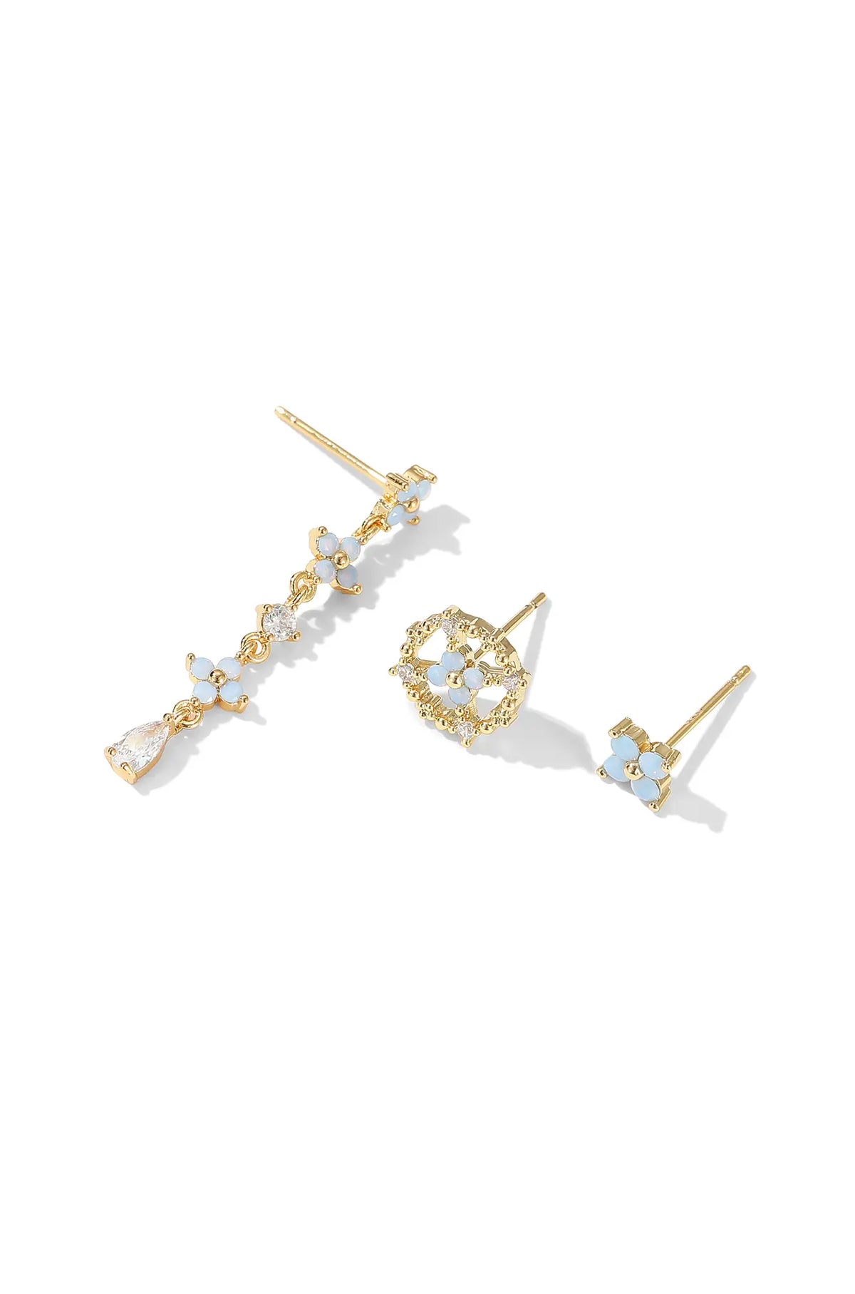 Dainty Blue Flower Drop Earrings - Wimsico - Flyclothing LLC