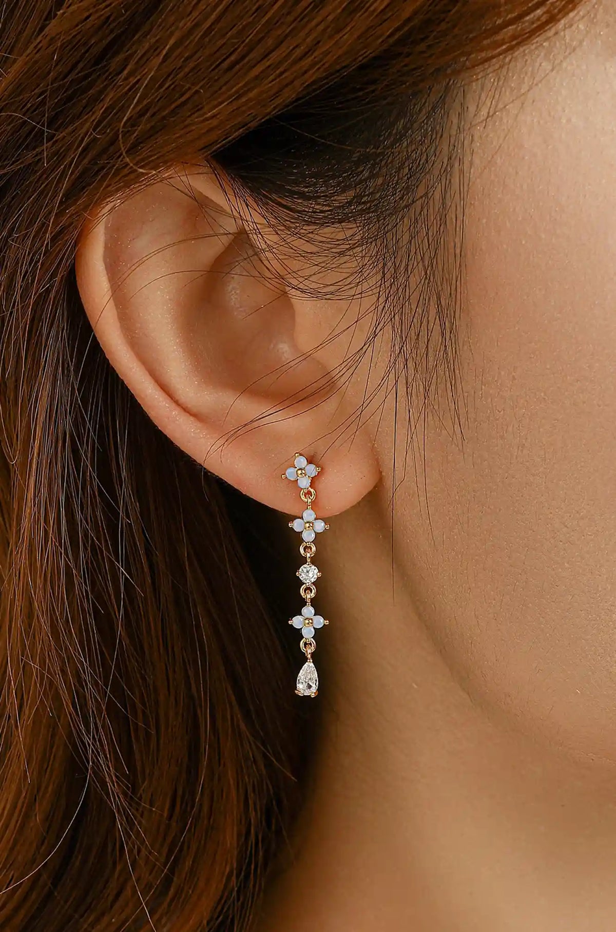 Dainty Blue Flower Drop Earrings - Wimsico - Flyclothing LLC