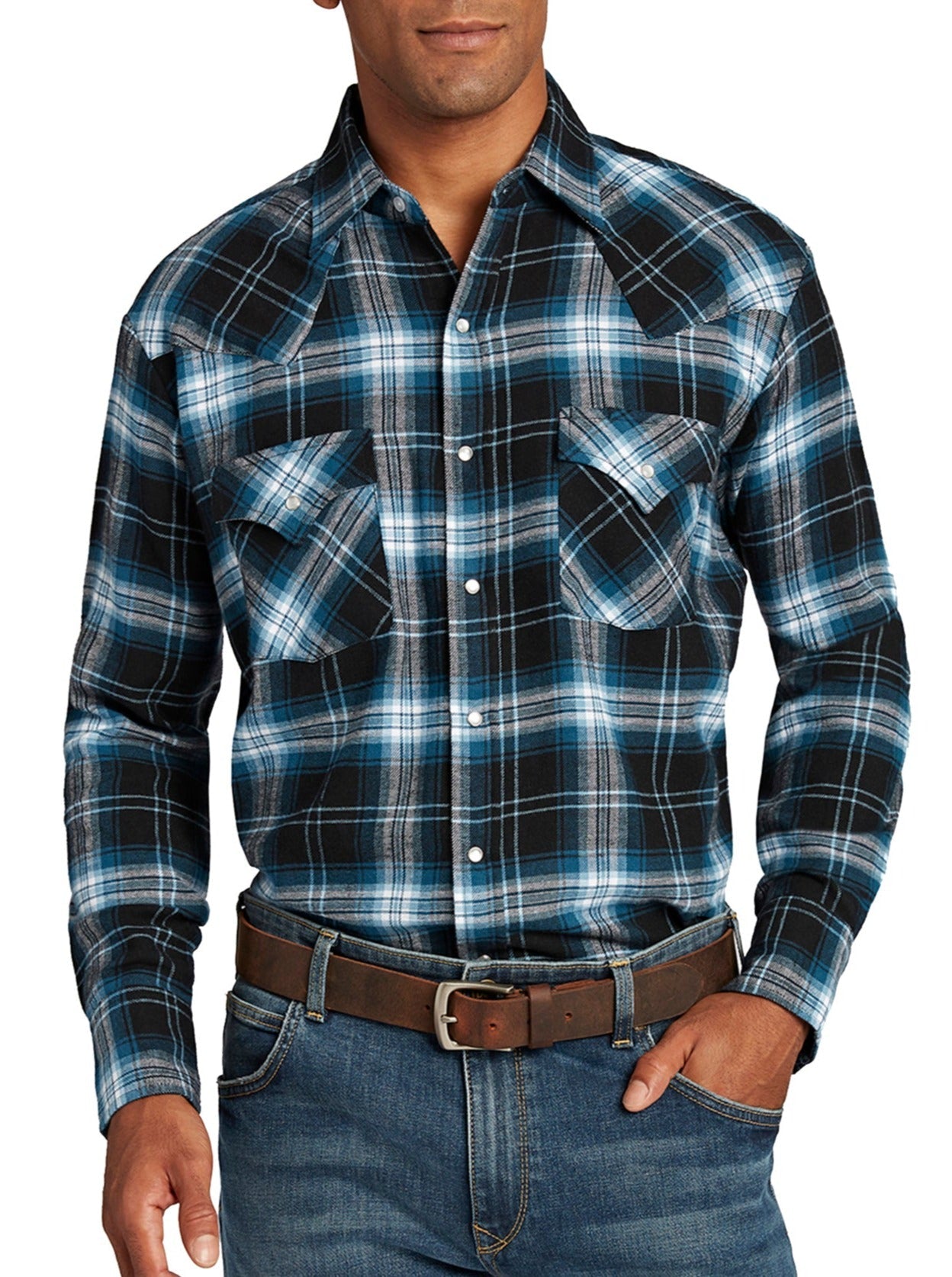 Ely Cattleman Men's Long Sleeve Brawny Flannel Western Snap Shirt