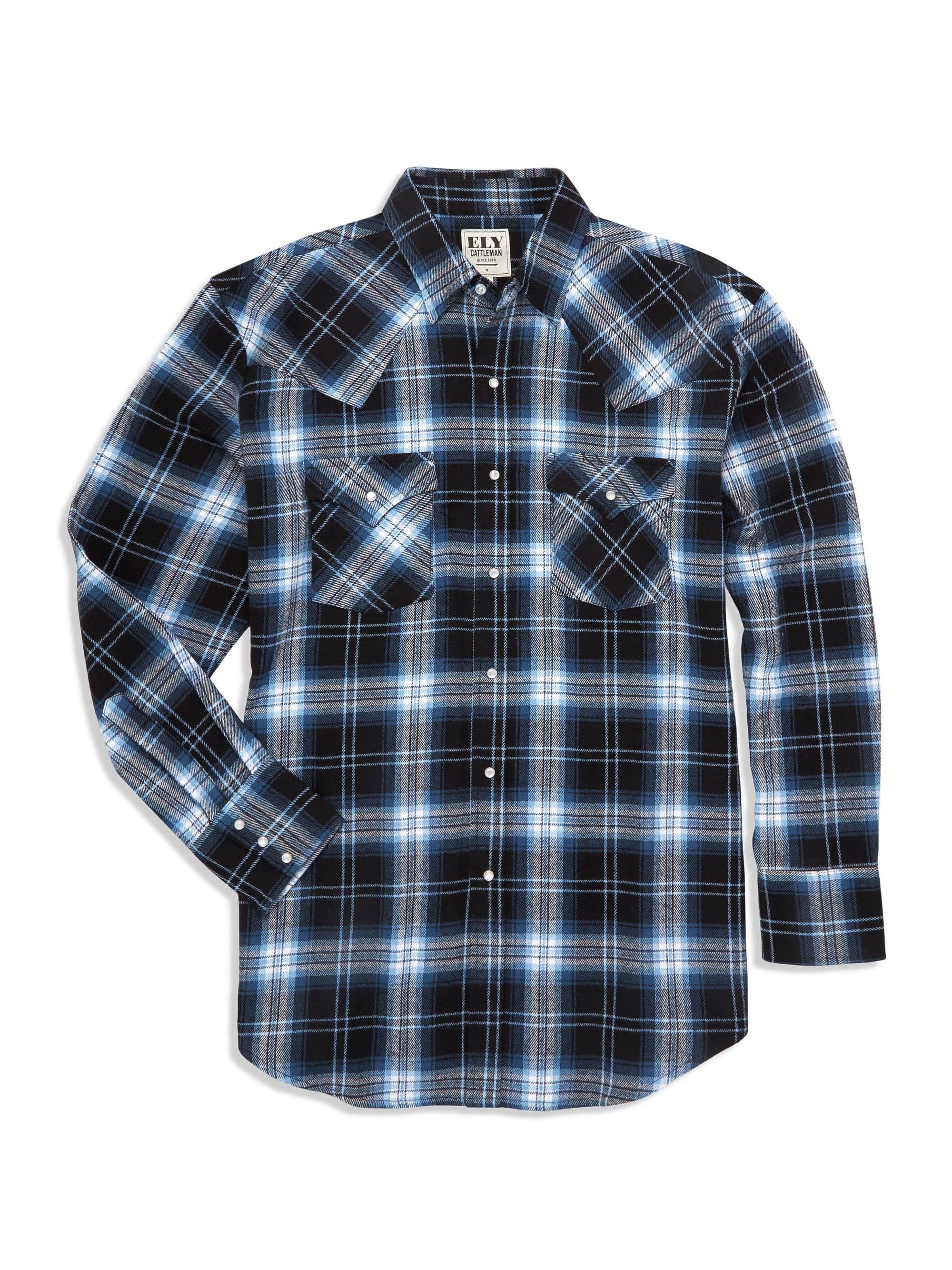 Ely Cattleman Men's Long Sleeve Brawny Flannel Western Snap Shirt - Ely Cattleman