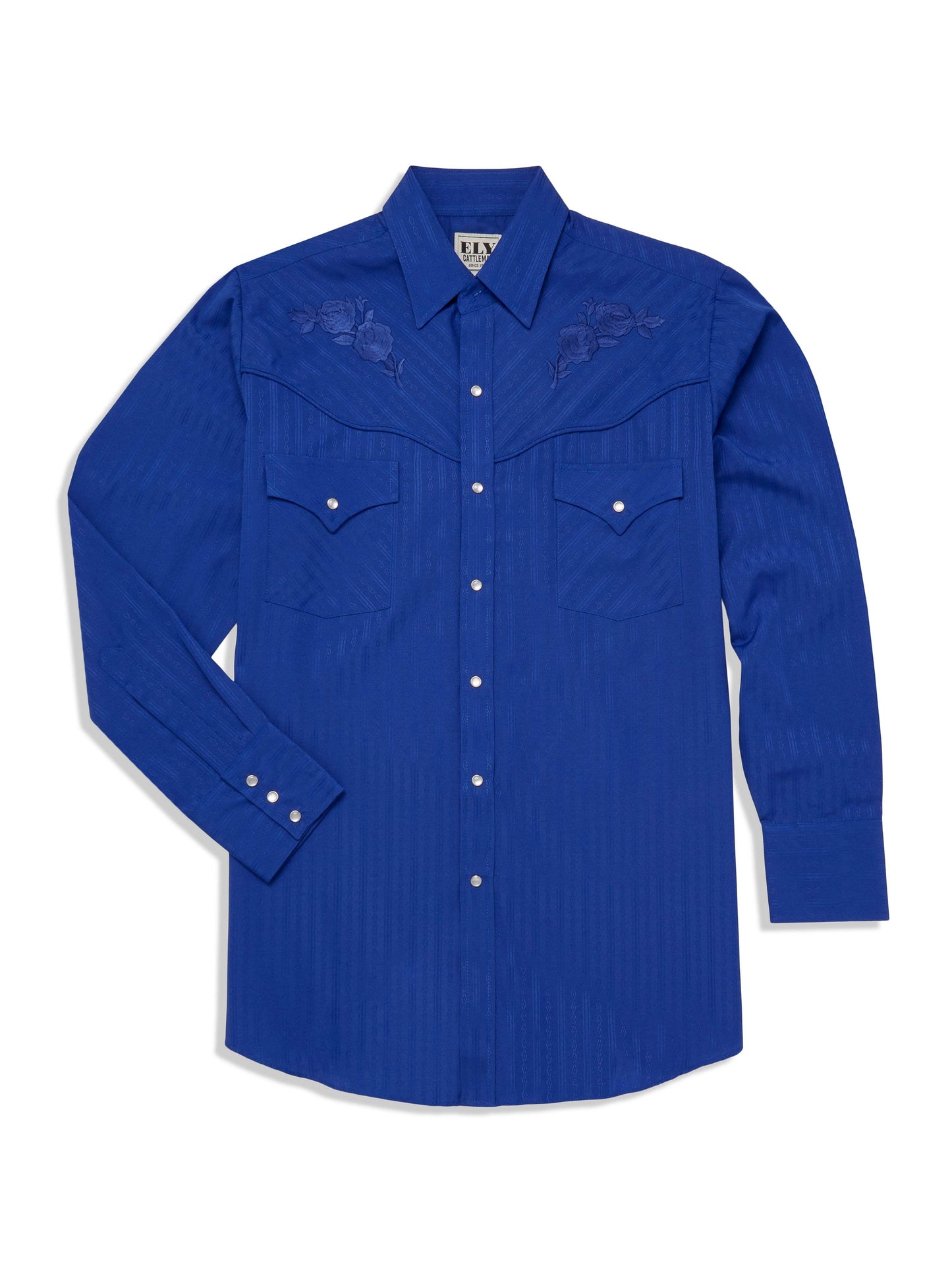 Men's Ely Cattleman Long Sleeve Western Snap Shirt with Tonal Rose Embroidery - Ely Cattleman - Flyclothing LLC