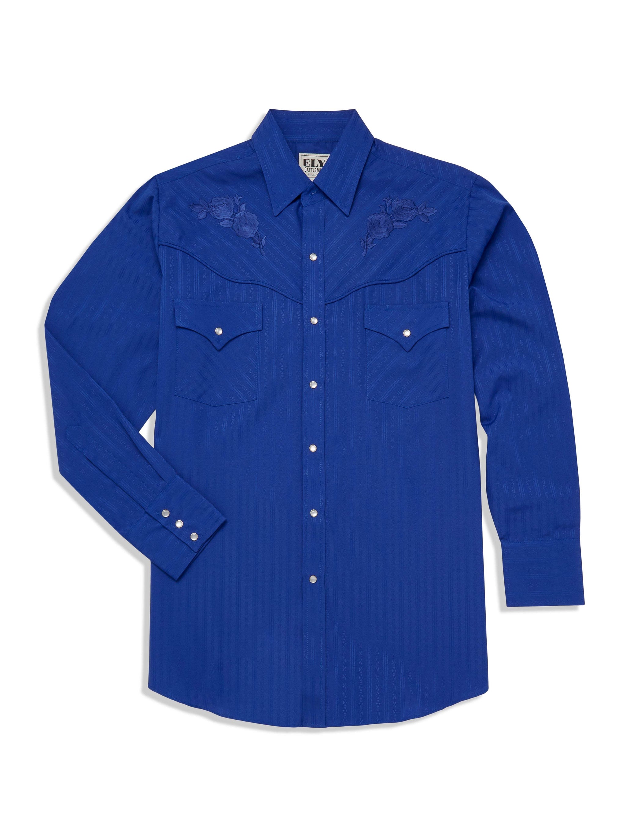 Men's Ely Cattleman Long Sleeve Western Snap Shirt with Tonal Rose Embroidery - Ely Cattleman - Flyclothing LLC