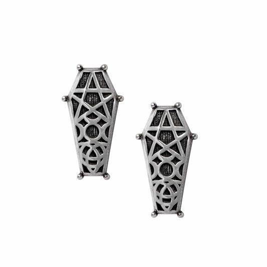 Alchemy Hex Coffin Earrings Studs Pair - Alchemy Gothic - Flyclothing LLC