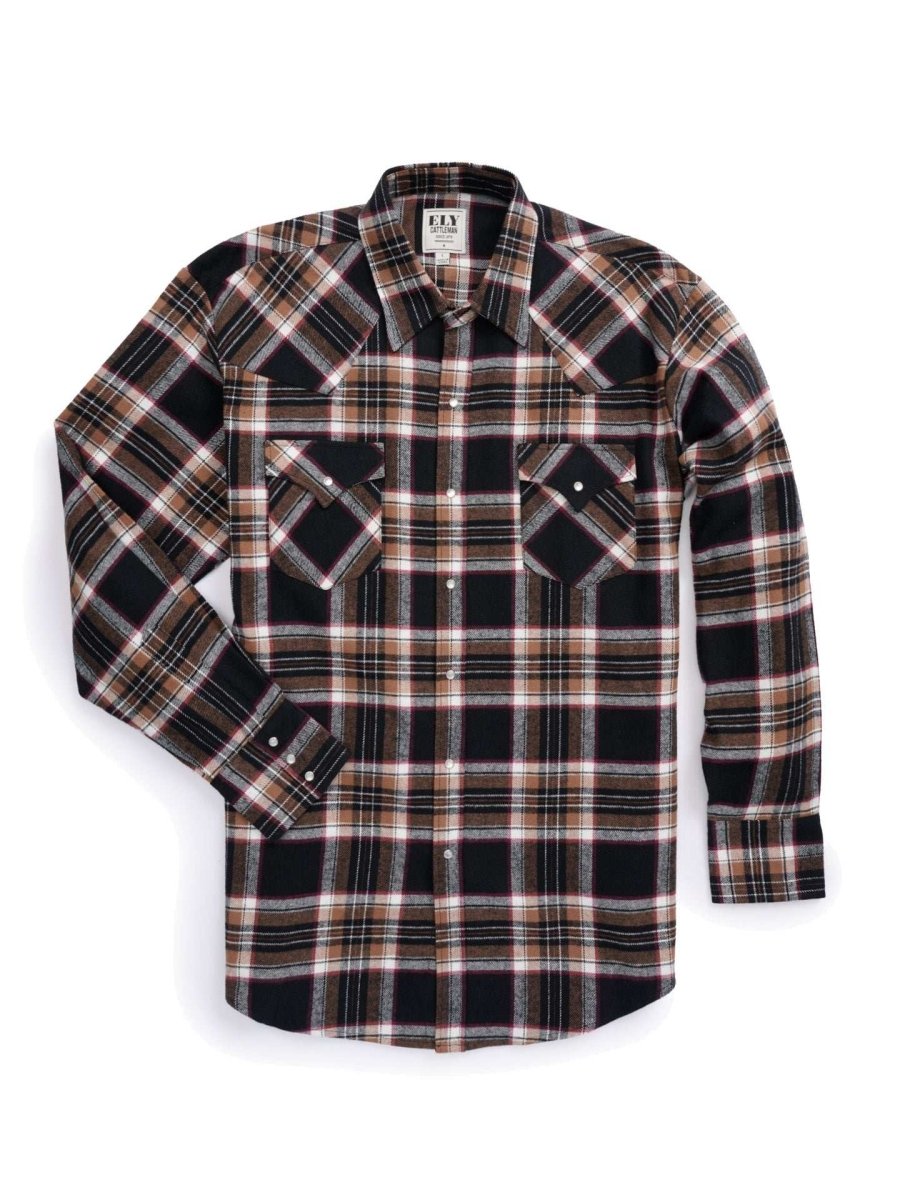Men's Ely Cattleman Long Sleeve Brawny Flannel Western Snap Shirt - Ely Cattleman