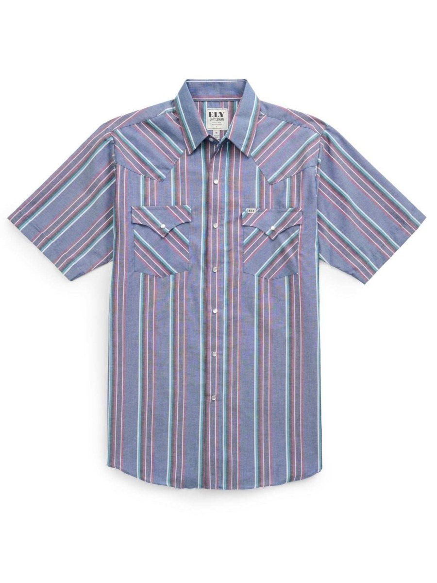 Men's Ely Cattleman Short Sleeve Stripe Western Snap Shirt - Ely Cattleman - Flyclothing LLC
