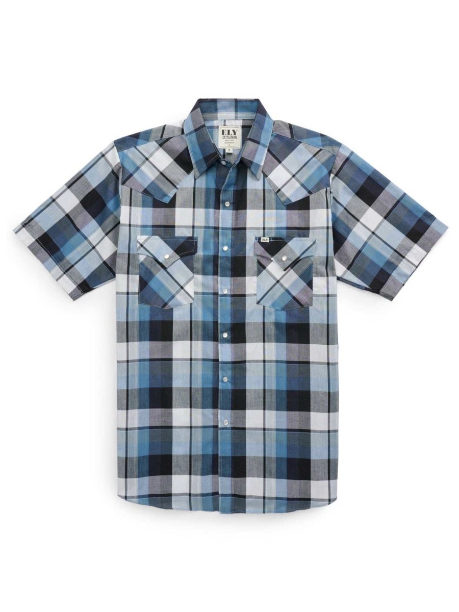Men's Ely Cattleman Short Sleeve Plaid Western Snap Shirt - Ely Cattleman - Flyclothing LLC