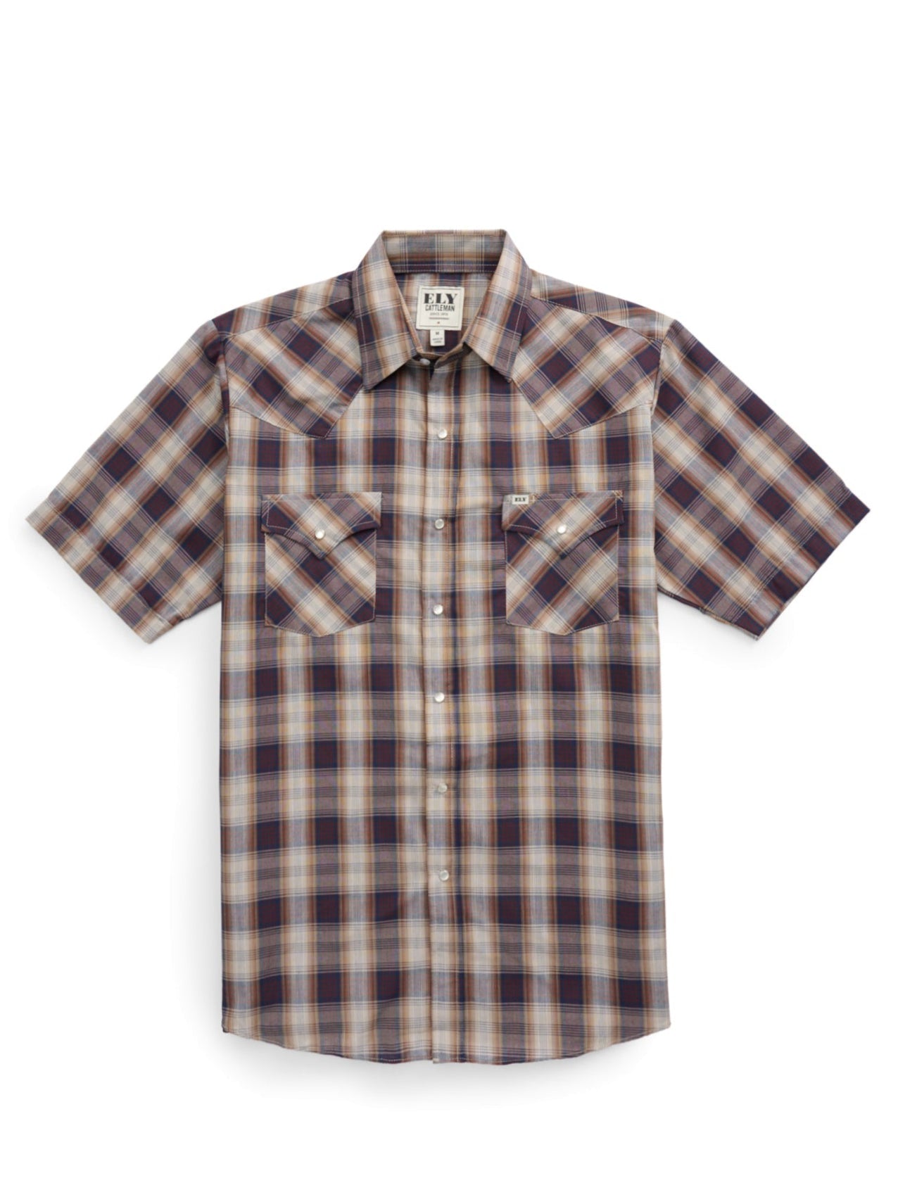 Men's Ely Cattleman Short Sleeve Plaid Western Snap Shirt