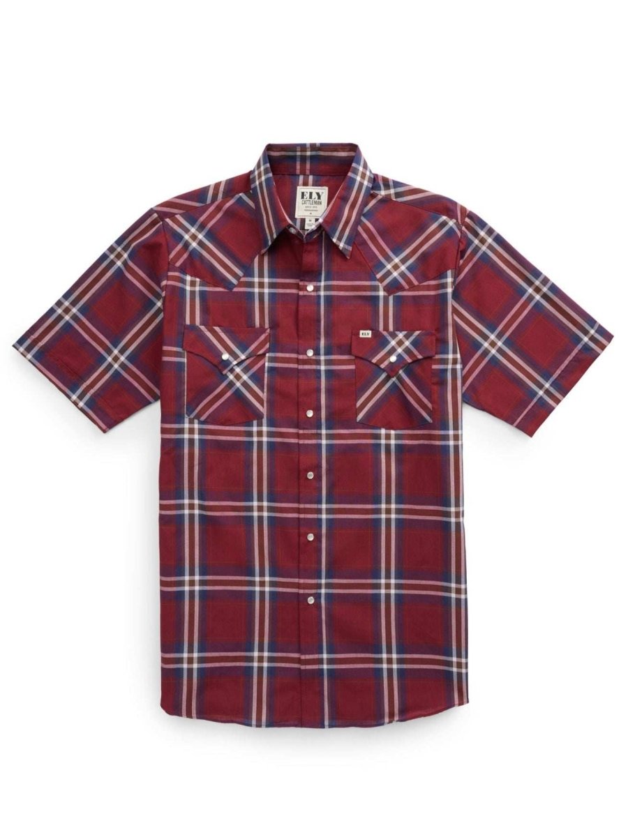 Men's Ely Cattleman Short Sleeve Plaid Western Snap Shirt - Ely Cattleman - Flyclothing LLC