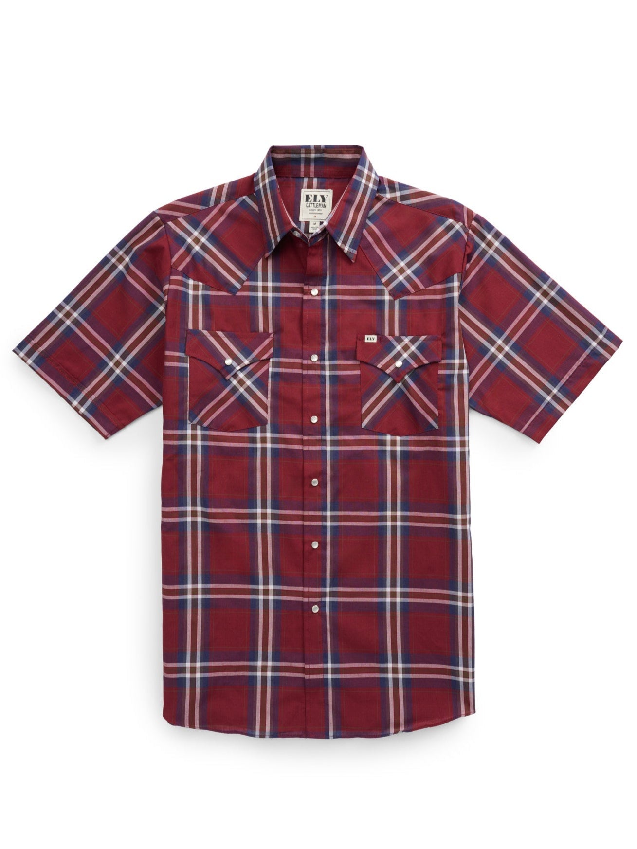 Men's Ely Cattleman Short Sleeve Plaid Western Snap Shirt