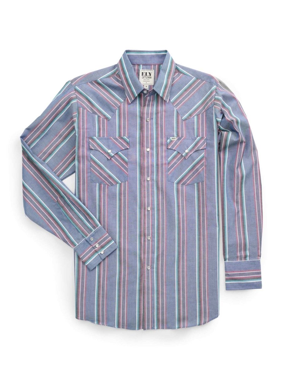 Men's Ely Cattleman Long Sleeve Stripe Western Snap Shirt - Ely Cattleman - Flyclothing LLC