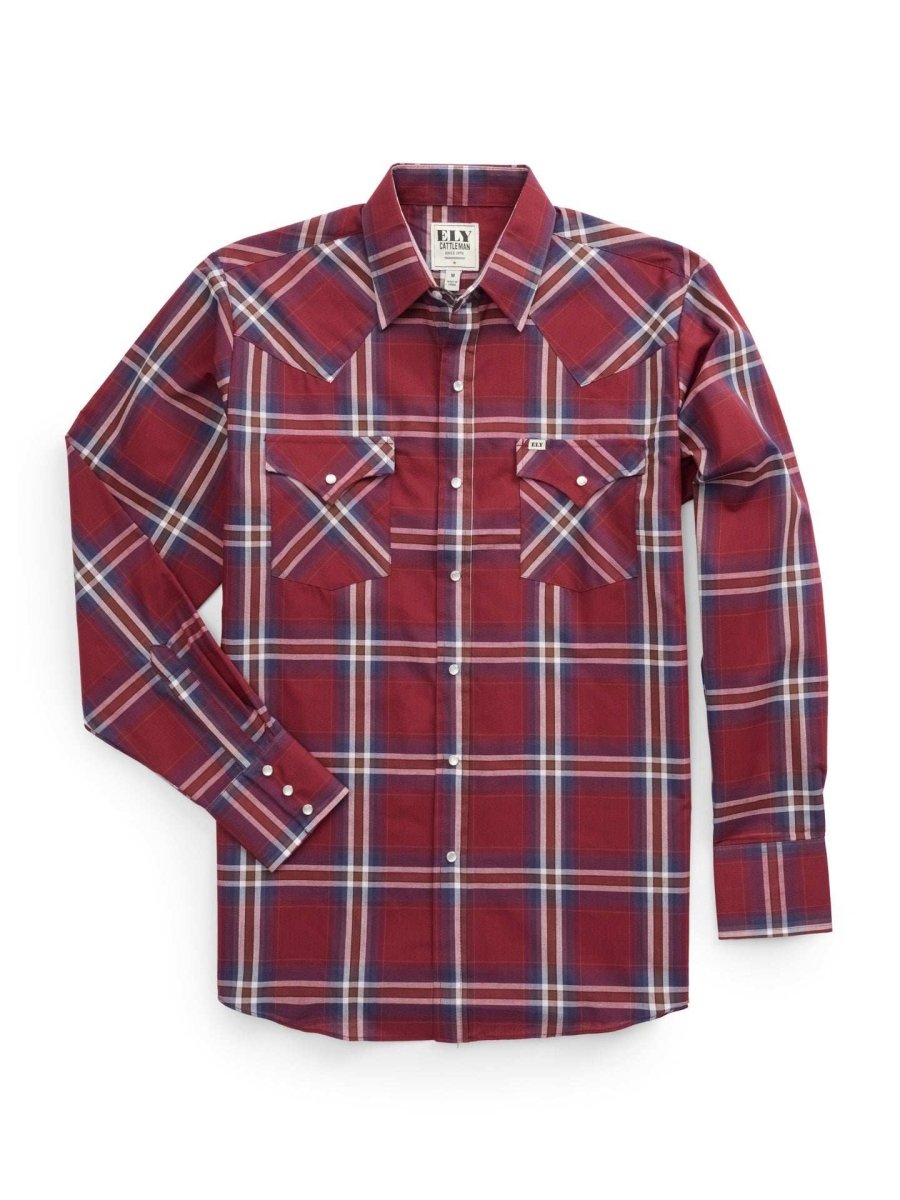 Men's Ely Cattleman Long Sleeve Plaid Western Snap Shirt - Ely Cattleman - Flyclothing LLC