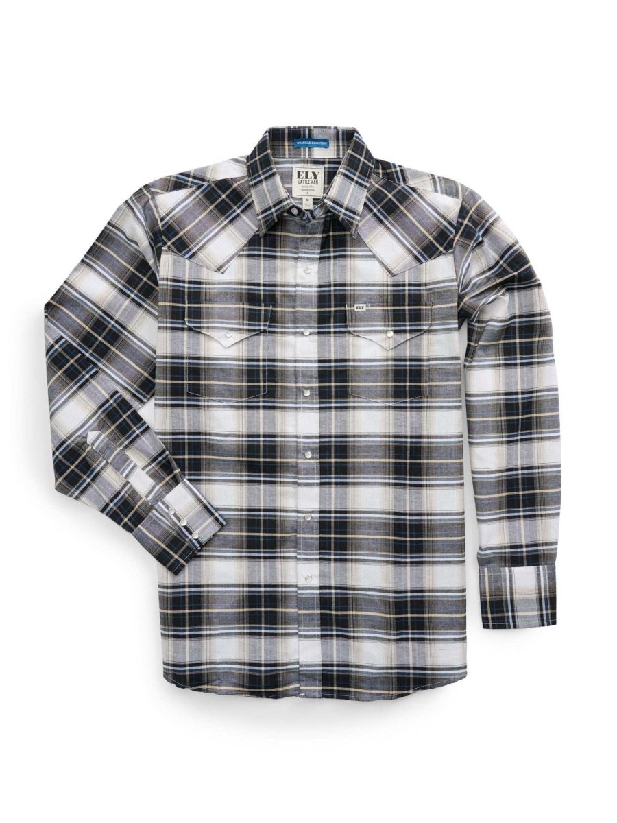 Men's Ely Cattleman Long Sleeve Western Wrinkle Resistant Plaid Shirt - Ely Cattleman - Flyclothing LLC