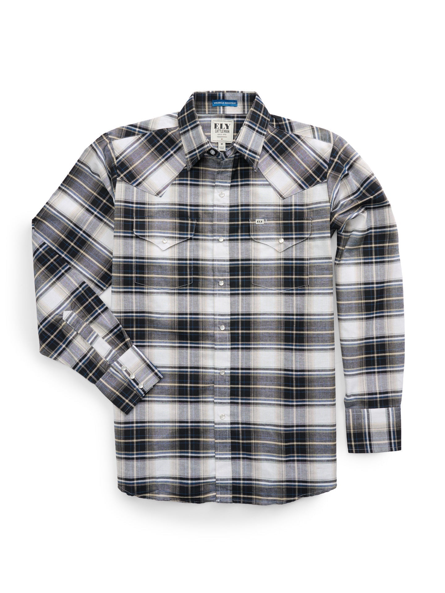 Men's Ely Cattleman Long Sleeve Western Wrinkle Resistant Plaid Shirt