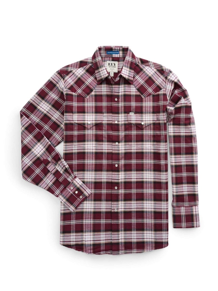 Men's Ely Cattleman Long Sleeve Western Wrinkle Resistant Plaid Shirt - Ely Cattleman - Flyclothing LLC