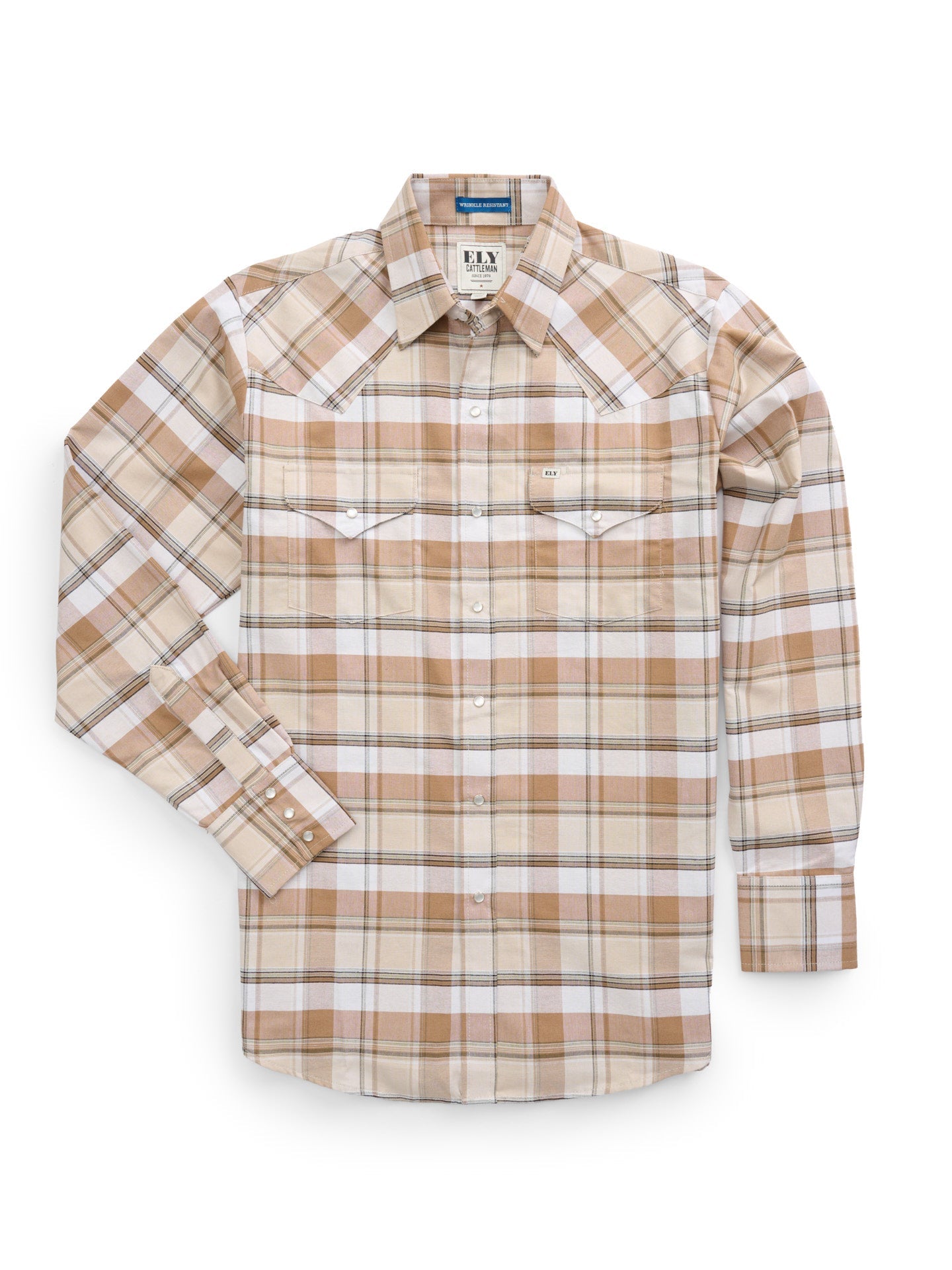 Men's Ely Cattleman Long Sleeve Western Wrinkle Resistant Plaid Shirt