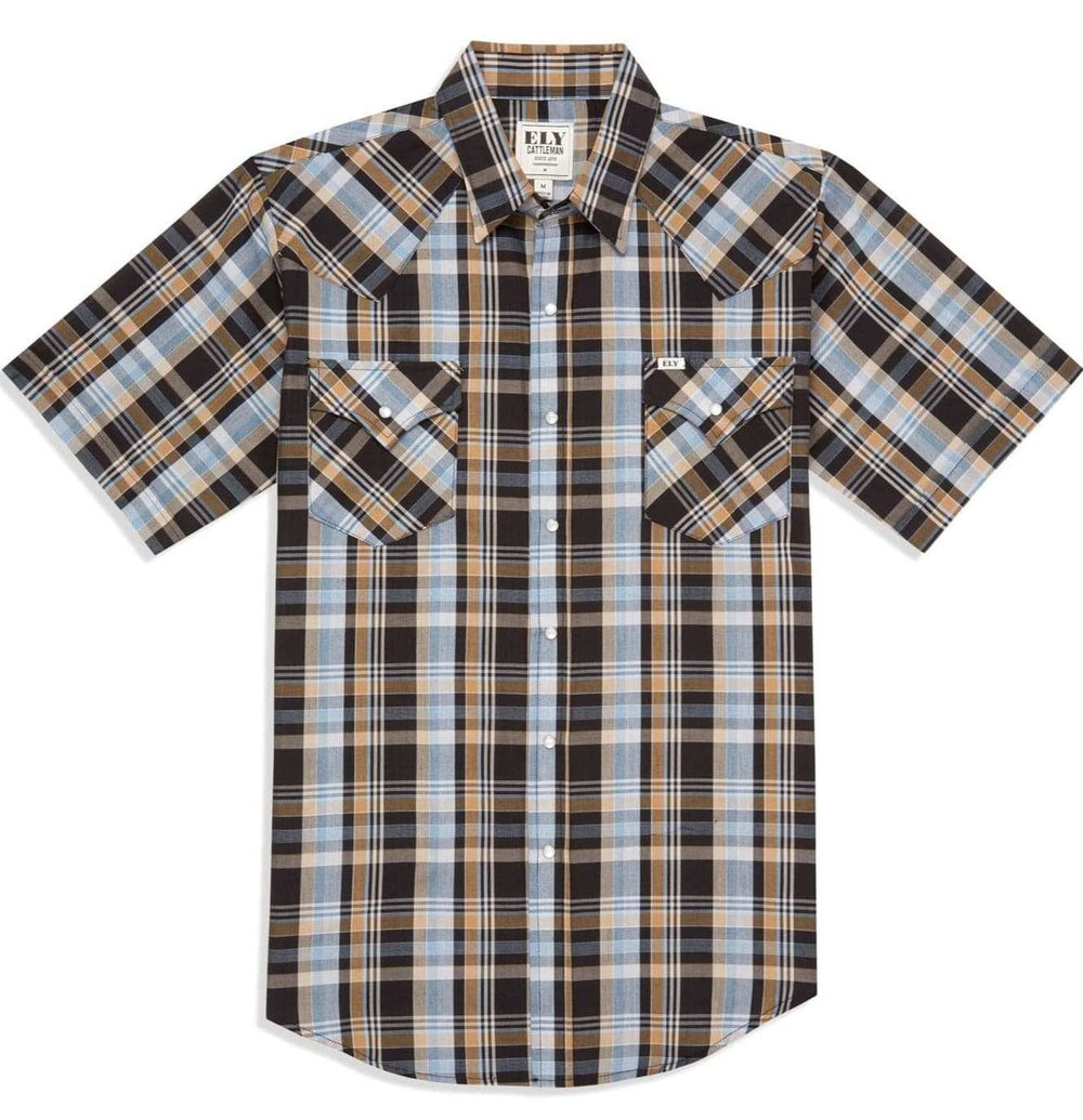 Men's Ely Cattleman Short Sleeve Plaid Western Snap Shirt - Ely Cattleman - Flyclothing LLC