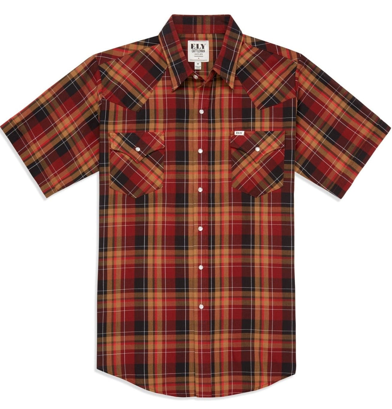 Men's Ely Cattleman Short Sleeve Plaid Western Snap Shirt