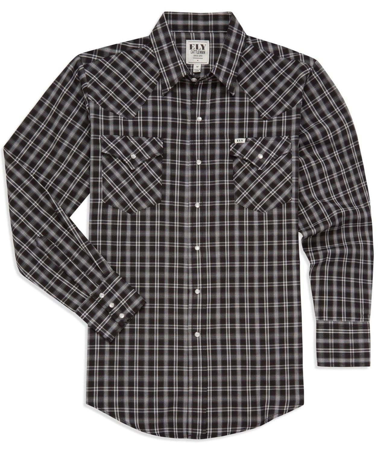 Men's Ely Cattleman Long Sleeve Plaid Western Snap Shirt Black