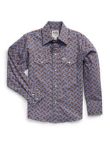 Boy's Ely Cattleman Long Sleeve Cowboy Print Snap Shirt- Denim Blue - Ely Cattleman - Flyclothing LLC