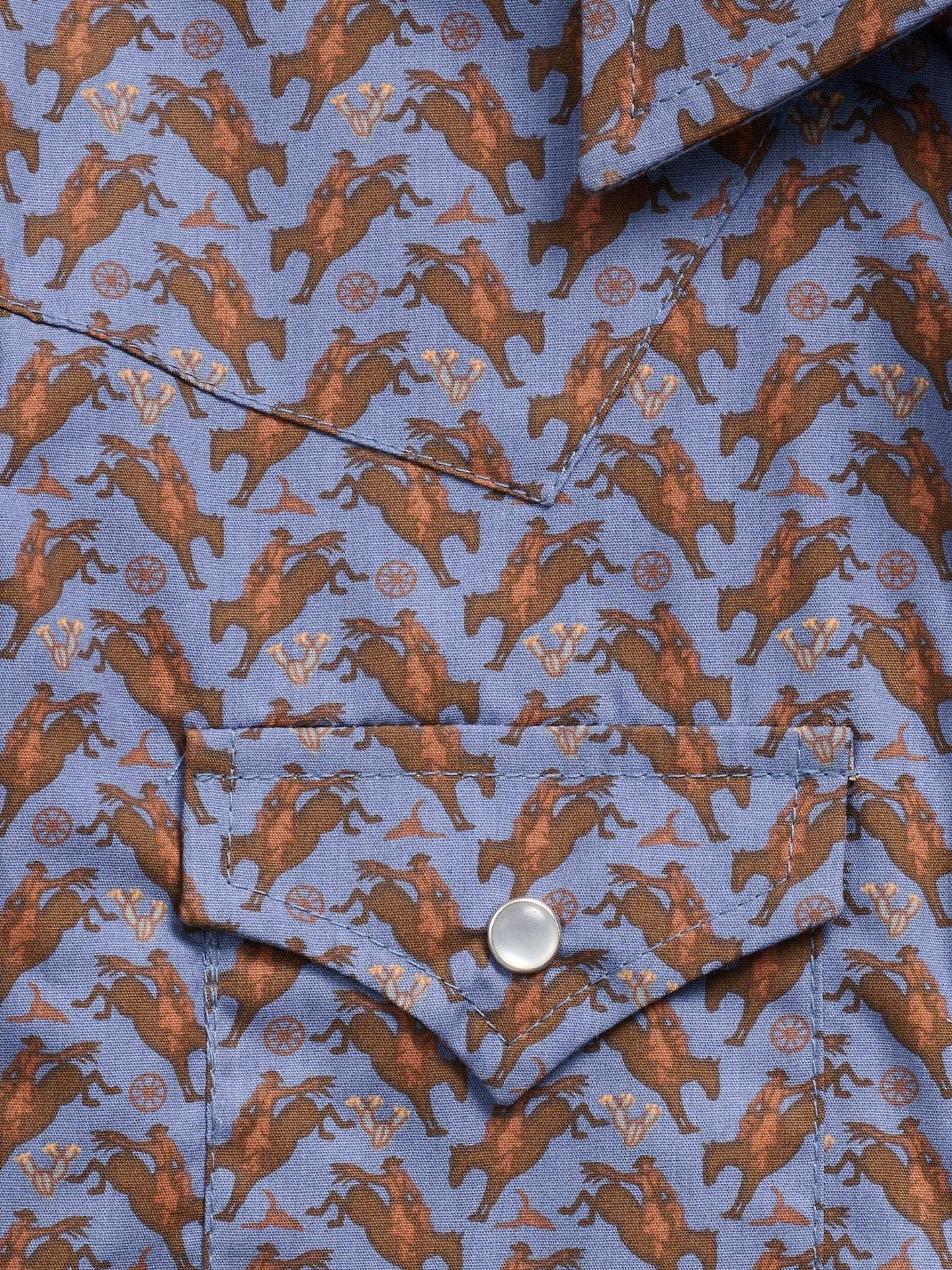 Boy's Ely Cattleman Long Sleeve Cowboy Print Snap Shirt- Denim Blue - Ely Cattleman - Flyclothing LLC
