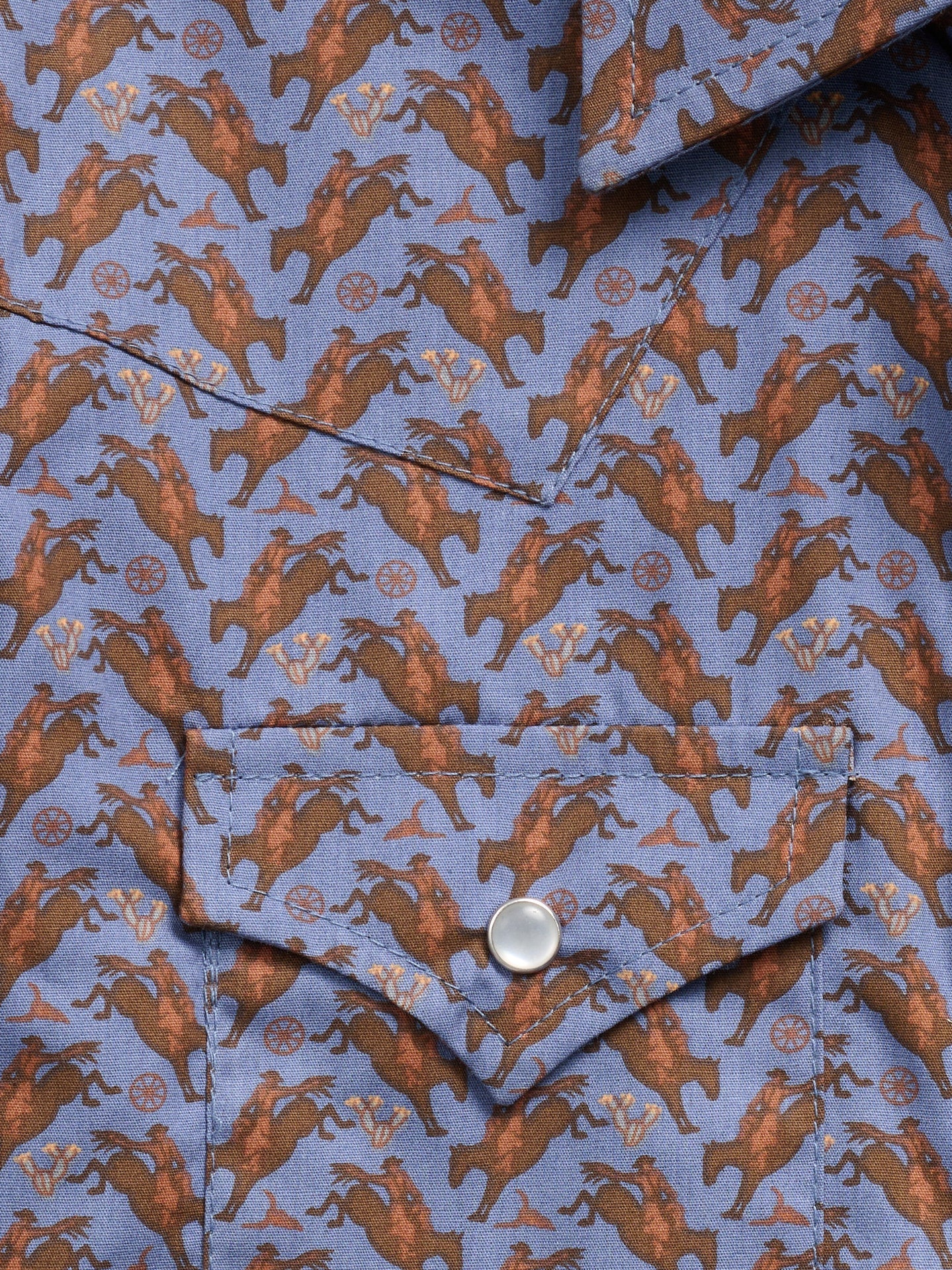 Boy's Ely Cattleman Long Sleeve Cowboy Print Snap Shirt- Denim Blue