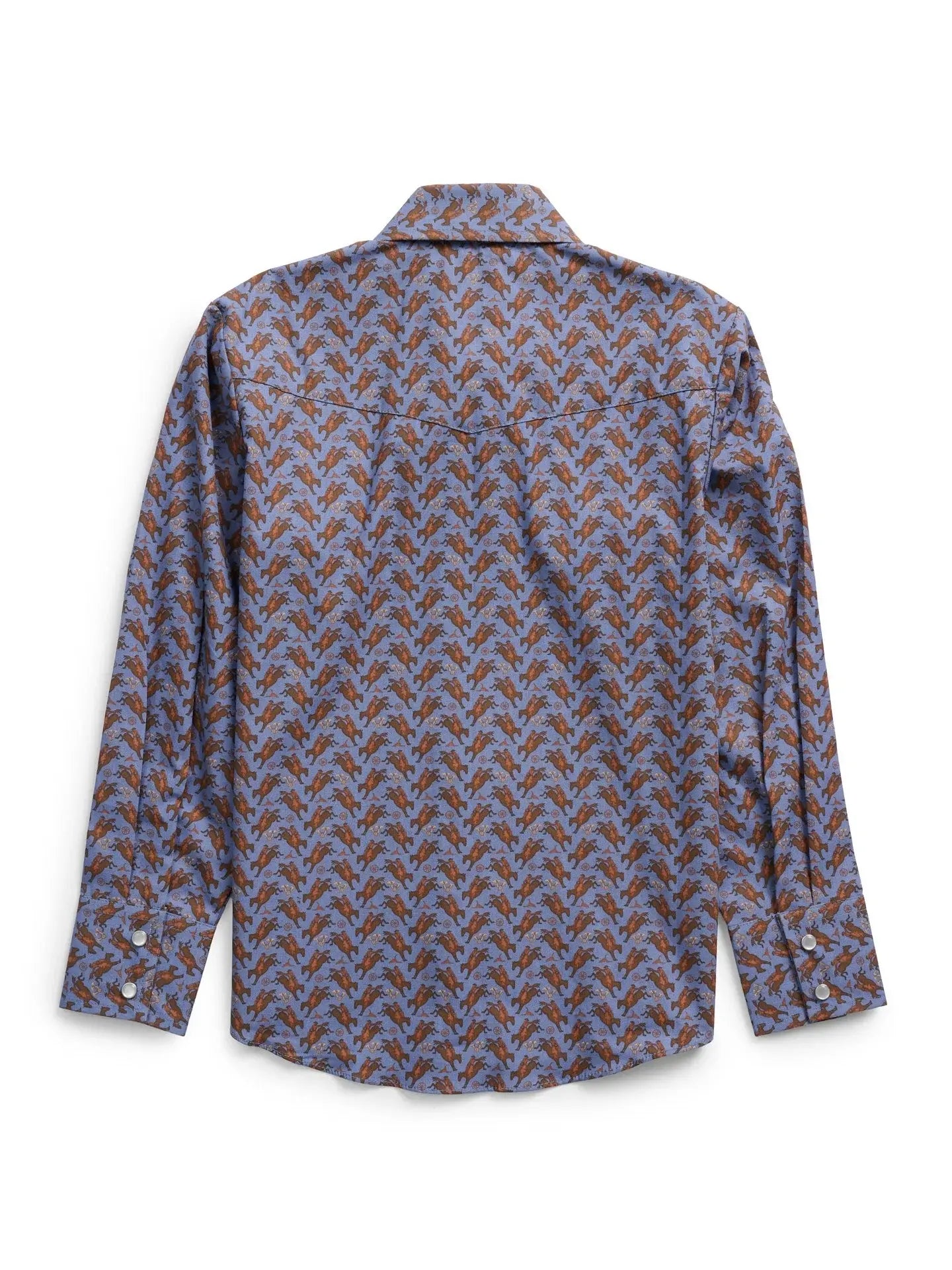 Boy's Ely Cattleman Long Sleeve Cowboy Print Snap Shirt- Denim Blue - Ely Cattleman - Flyclothing LLC
