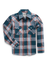 Boy's Ely Cattleman Long Sleeve Textured Plaid Western Snap Shirt-Teal - Ely Cattleman - Flyclothing LLC