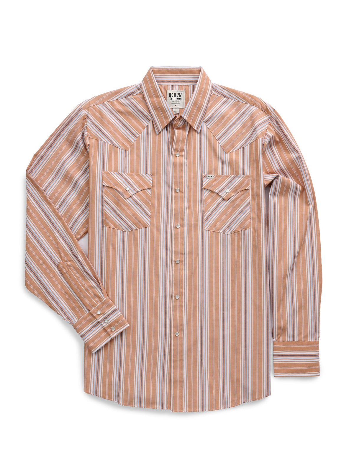 Men's Ely Cattleman Long Sleeve Textured Stripe Western Snap Shirt- Rust