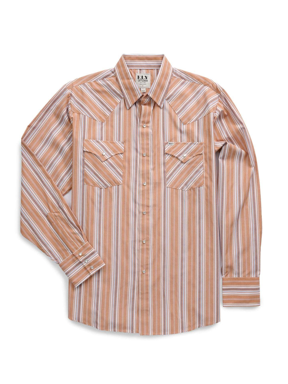 Men's Ely Cattleman Long Sleeve Textured Stripe Western Snap Shirt- Rust - Ely Cattleman - Flyclothing LLC