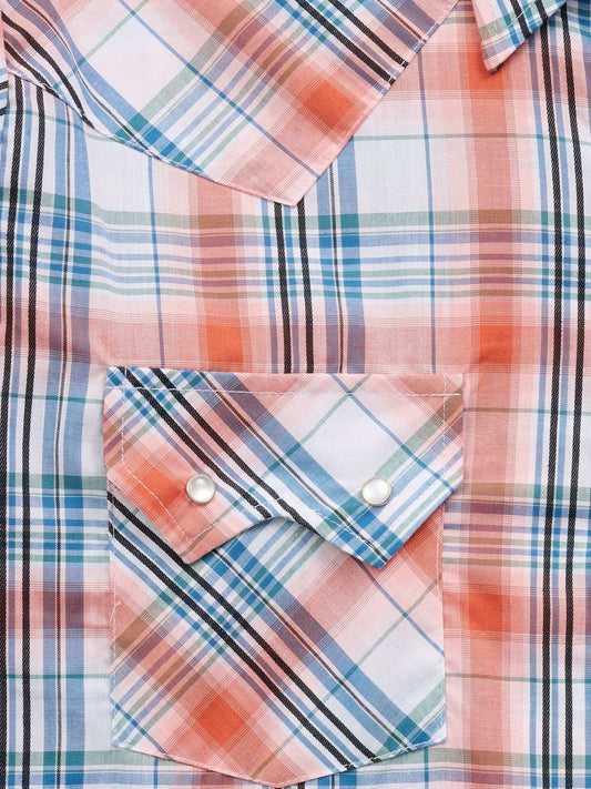 Men's Ely Cattleman Long Sleeve Textured Plaid Western Snap Shirt- Melon - Ely Cattleman - Flyclothing LLC
