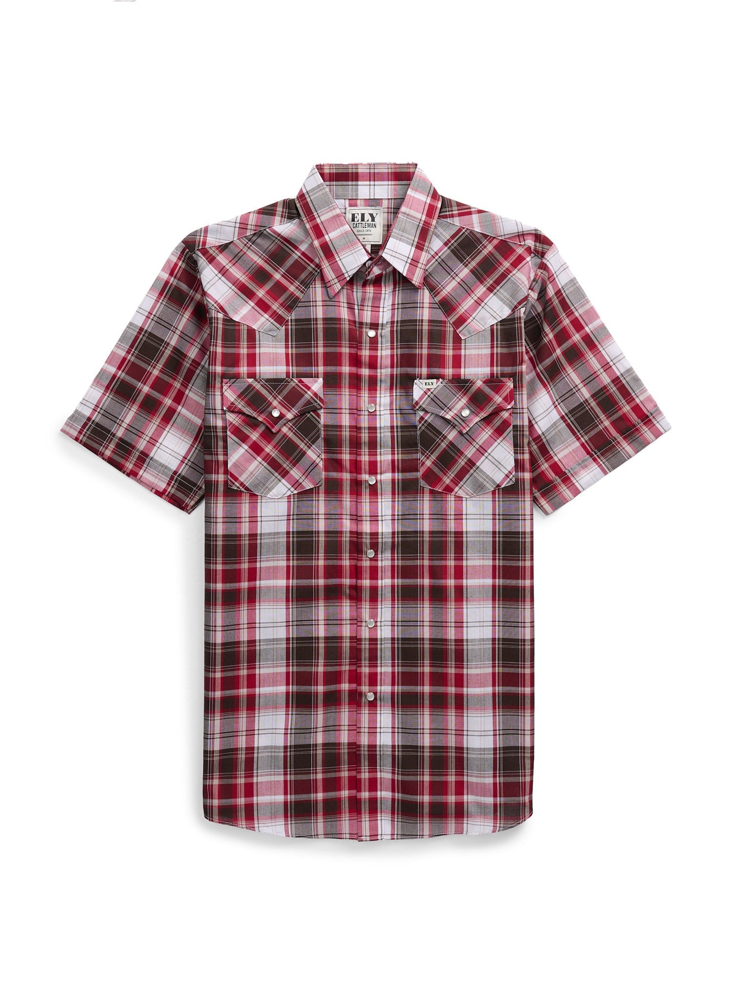 Men's Ely Cattleman Short Sleeve Plaid Western Snap Shirt